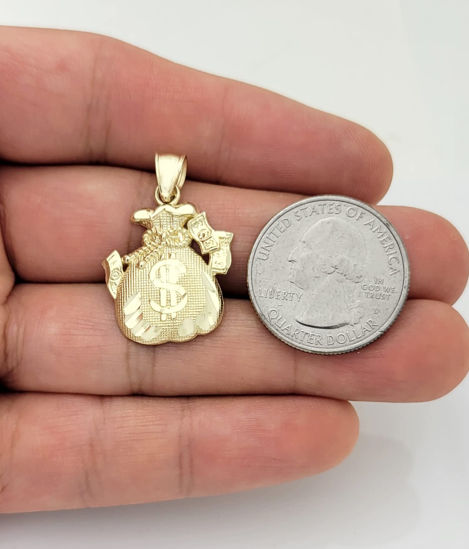 10K Yellow Gold Money Bag Pendant Necklace - Dollar Sign Charm for Wealth & Success | Perfect for Gifts, Jewelry Collections & Hip-Hop Fashion