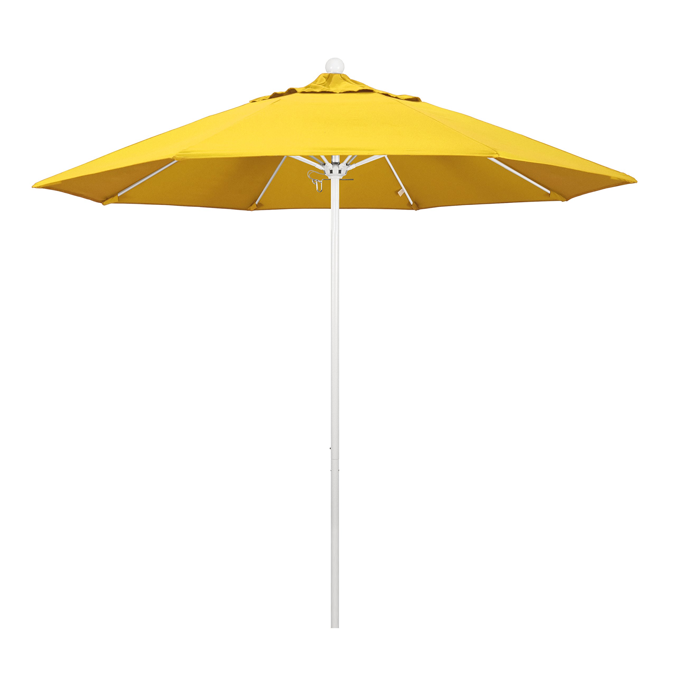 California 9' Round Patio Umbrella - Aluminum & Fiberglass Frame with Push-Button Open Mechanism - White Pole & Durable Olefin Lemon Fabric - Perfect for Poolside, Backyard, and Outdoor Dining Areas