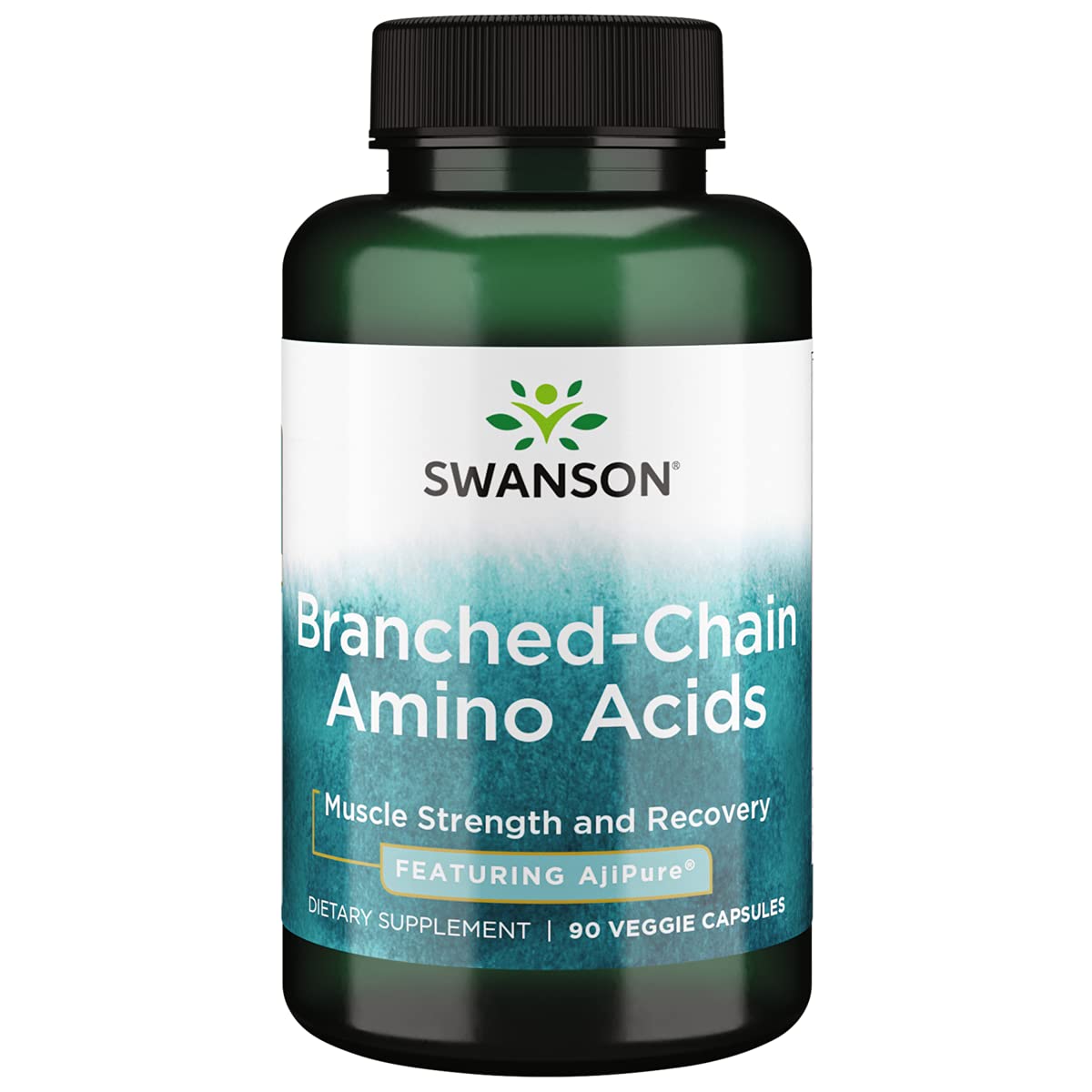 Swanson Ajipure Branched-Chain Amino Acids (BCAAs) - Pharmaceutical Grade 90 Vegan Capsules for Muscle Recovery & Workout Supplement | Post-Workout, Fitness & Bodybuilding Support