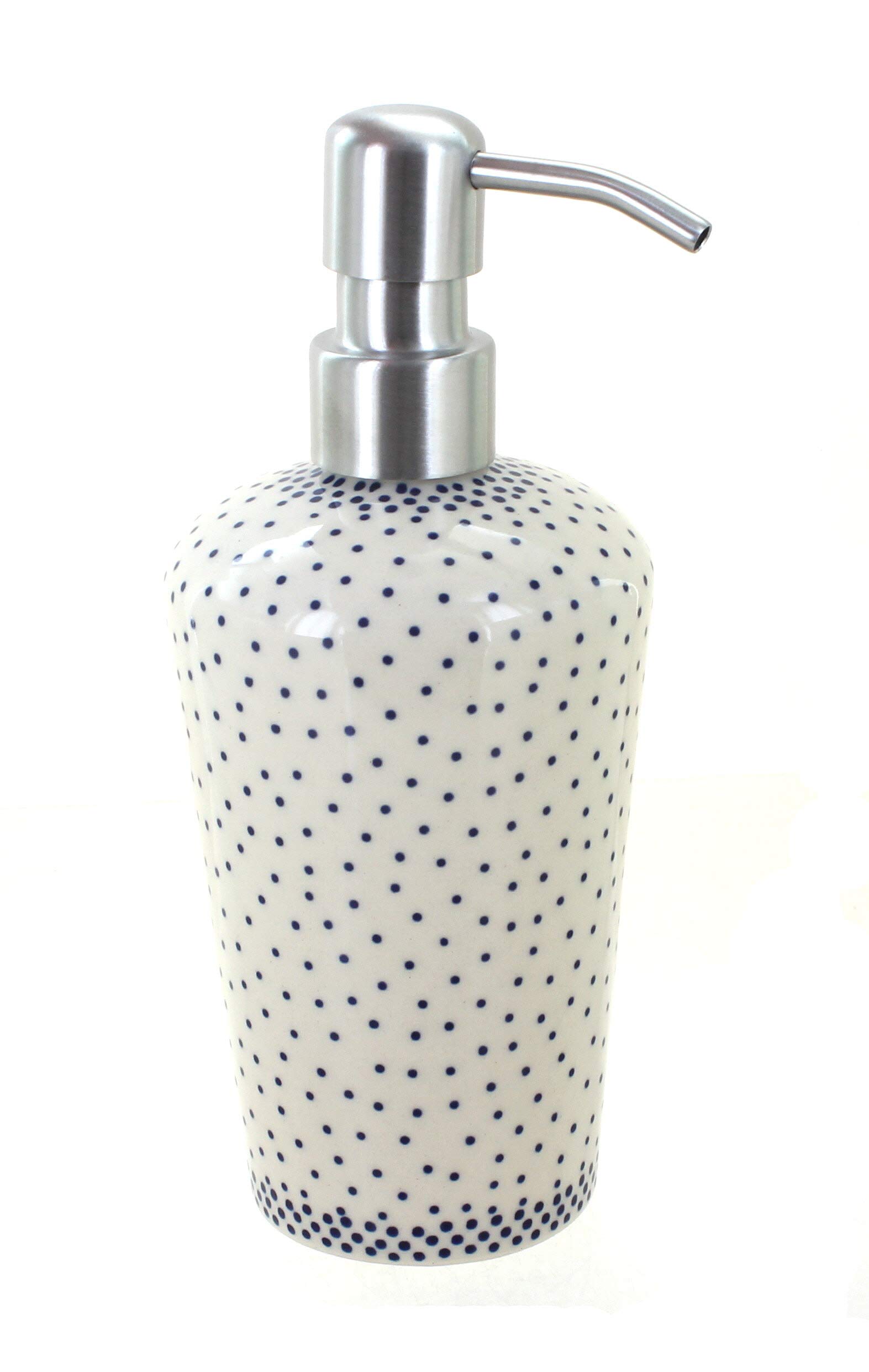 Blue Rose Polish Pottery Soap Dispenser with Small Dots - Handmade Ceramic Bathroom Decor for Farmhouse, Vintage, or Cottage Style Homes - Perfect for Kitchen, Bathroom, or Guest Washroom