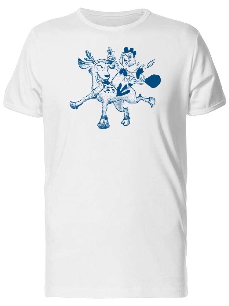 Funny Chicken Riding Reindeer Graphic T-Shirt for Men - Cool Christmas Novelty Tee for Holiday Parties & Gifts