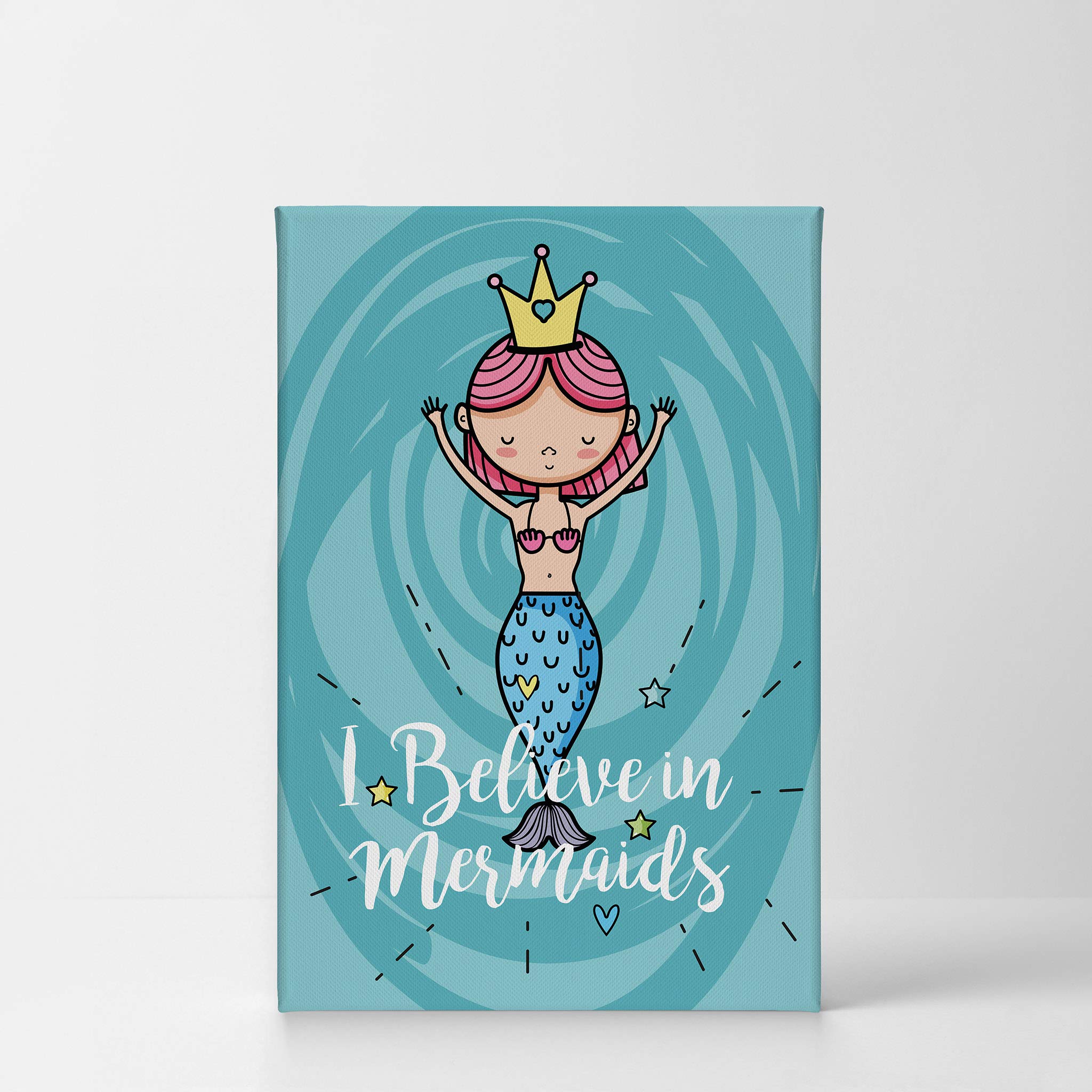 I Believe in Mermaids Quote Wall Art - Blue Mermaid Canvas Print for Kids Room, Nursery & Baby Room Decor - 40x30 Inch Made in USA - Perfect for Beach Themed Bedrooms & Underwater Fantasy Decor