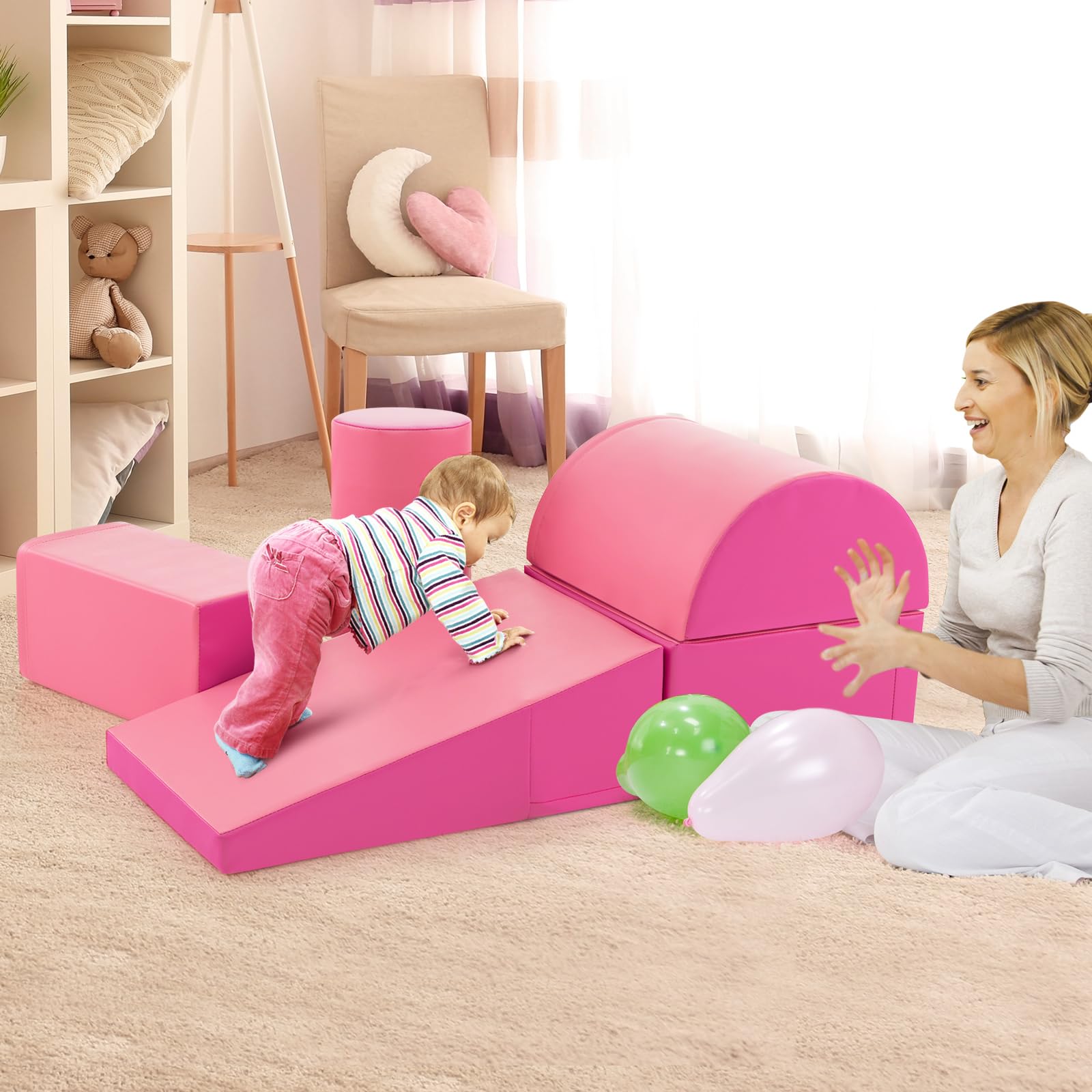 COSTWAY 5-Piece EPE Foam Baby Motor Skills Development Toy Set with PU Cover & Clear Closure - Colorful Educational Crawling & Climbing Toys for Toddlers & Preschoolers - Perfect for Playrooms, Daycares & Early Childhood Development