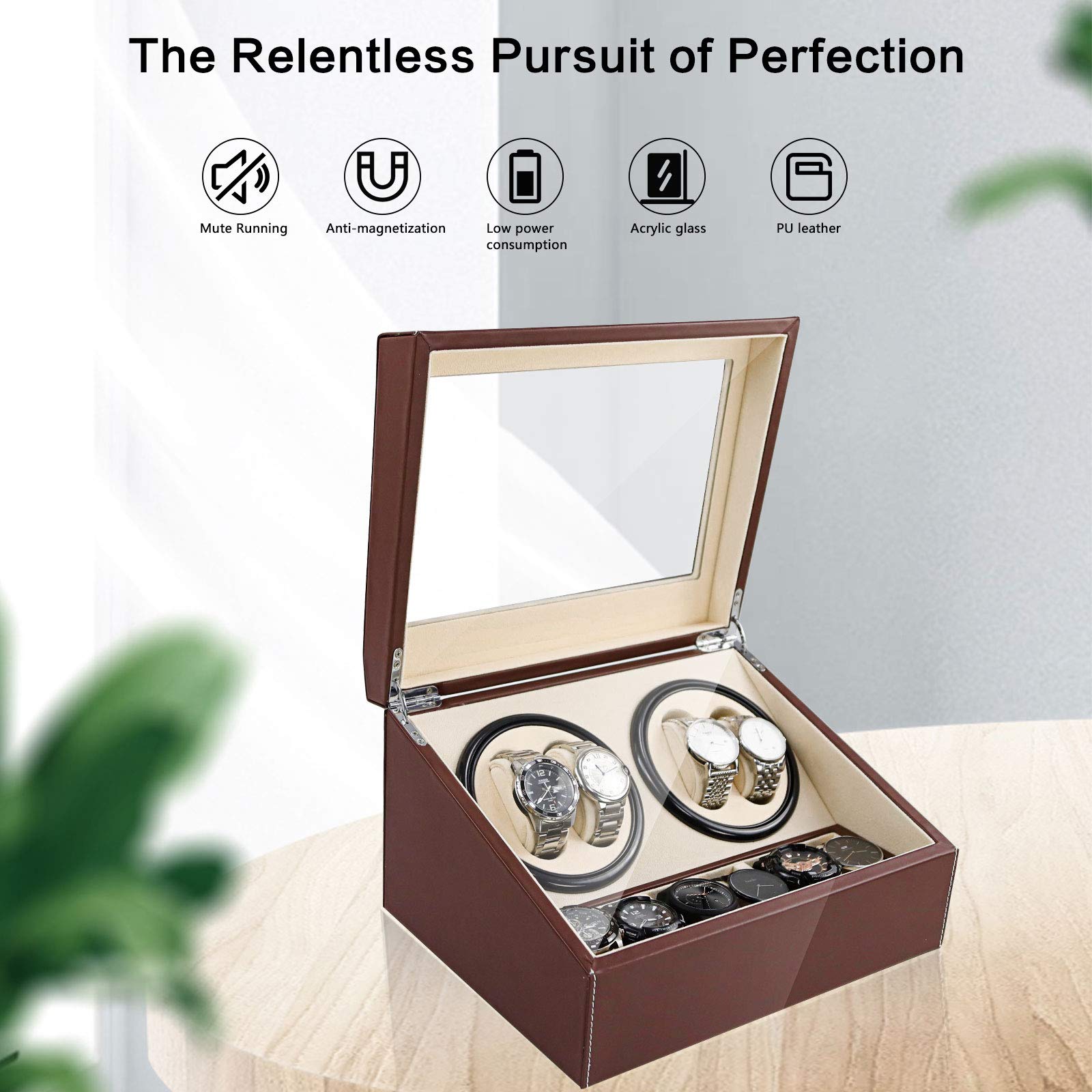 SHZICMY Automatic Watch Winder for 4-6 Watches - Luxury Watch Storage Display Case with Quiet Motor - Perfect for Watch Collectors & Automatic Watch Maintenance (Home/Office Use)