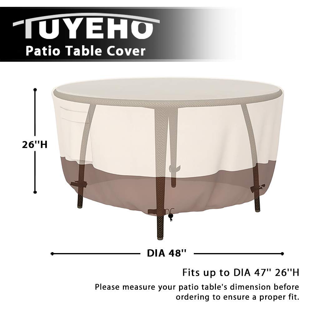 Tuyeho 600D Heavy Duty Waterproof Patio Furniture Covers - Round Table Cover & Outdoor Stackable Chair Covers Set, Weather Resistant Garden Furniture Protector for All Seasons (Beige & Brown) | Perfect for Backyard, Deck, Poolside & Outdoor Dining Areas