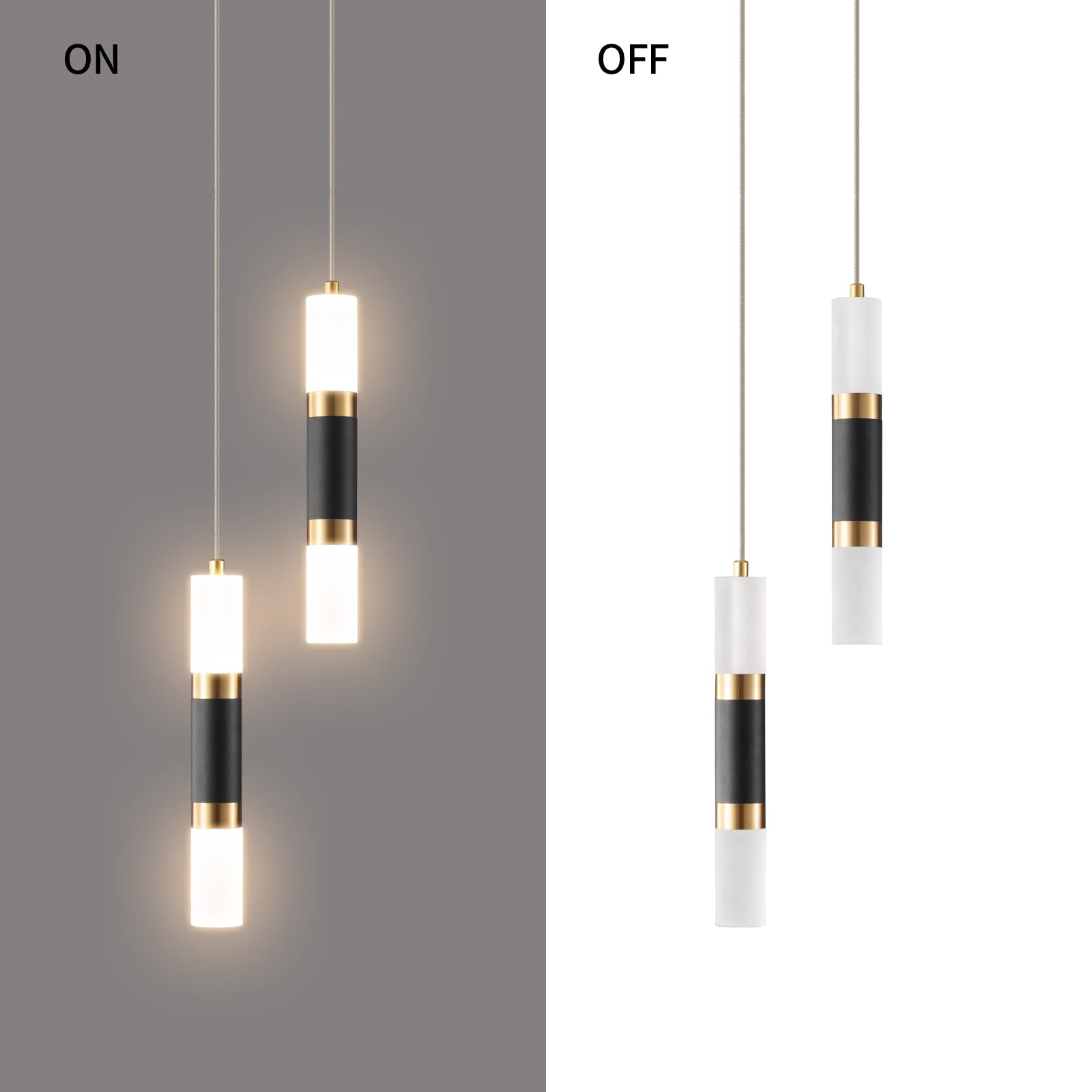 2-Pack Modern Mini Pendant Lights - Dimmable LED Kitchen Island Lighting, Small Hanging Fixtures for Bedroom & Dining Room - Black Gold Finish | Perfect for Home Decor & Interior Design