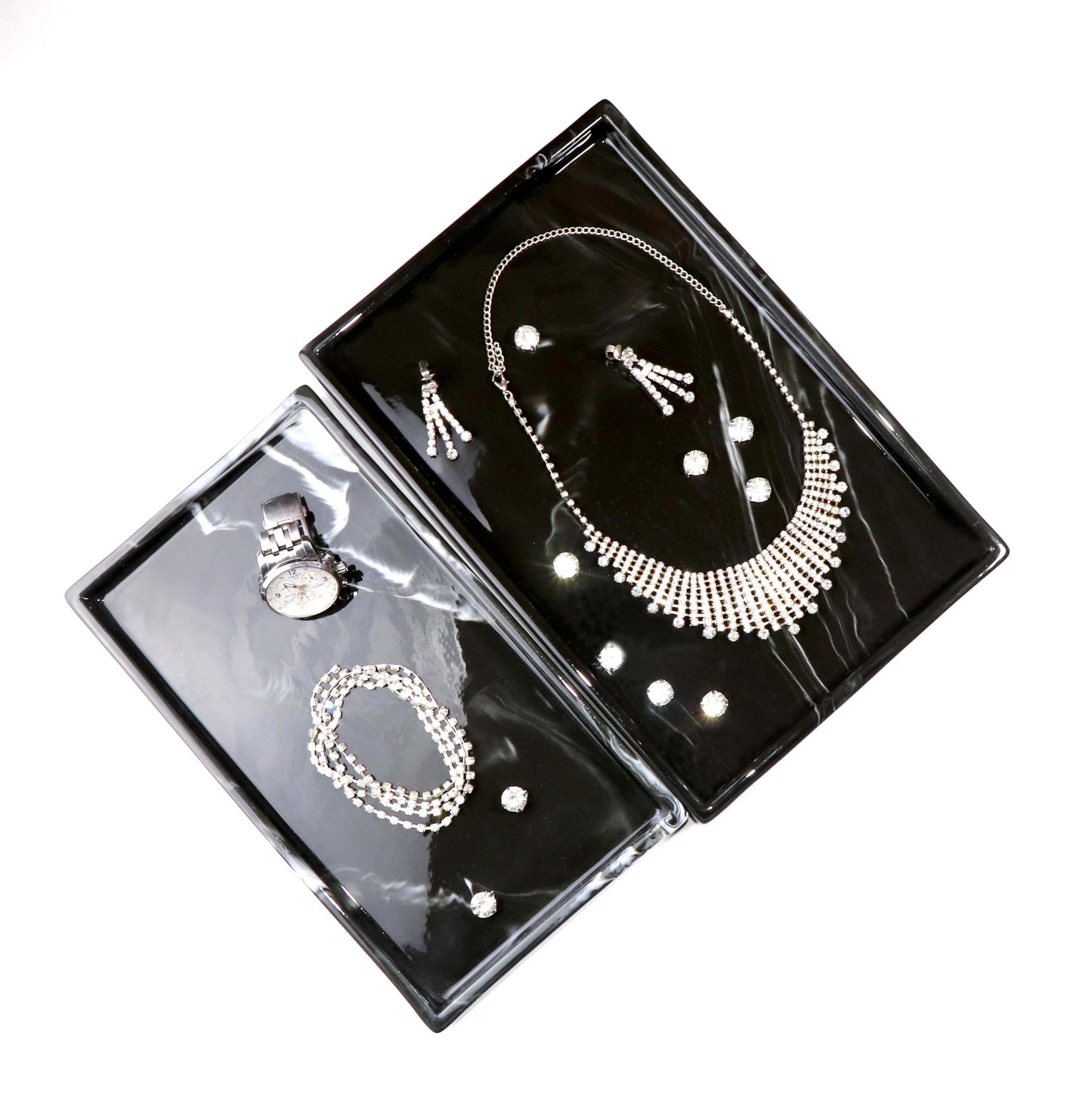 Porcelain Marble Bathroom Tray - Black Medium Rectangle Vanity Organizer for Jewelry, Perfume & Keys | Bathroom Counter Decor, Dresser Tray & Sink Countertop Organizer | Perfect for Spa Days, Home Decor & Gift Giving