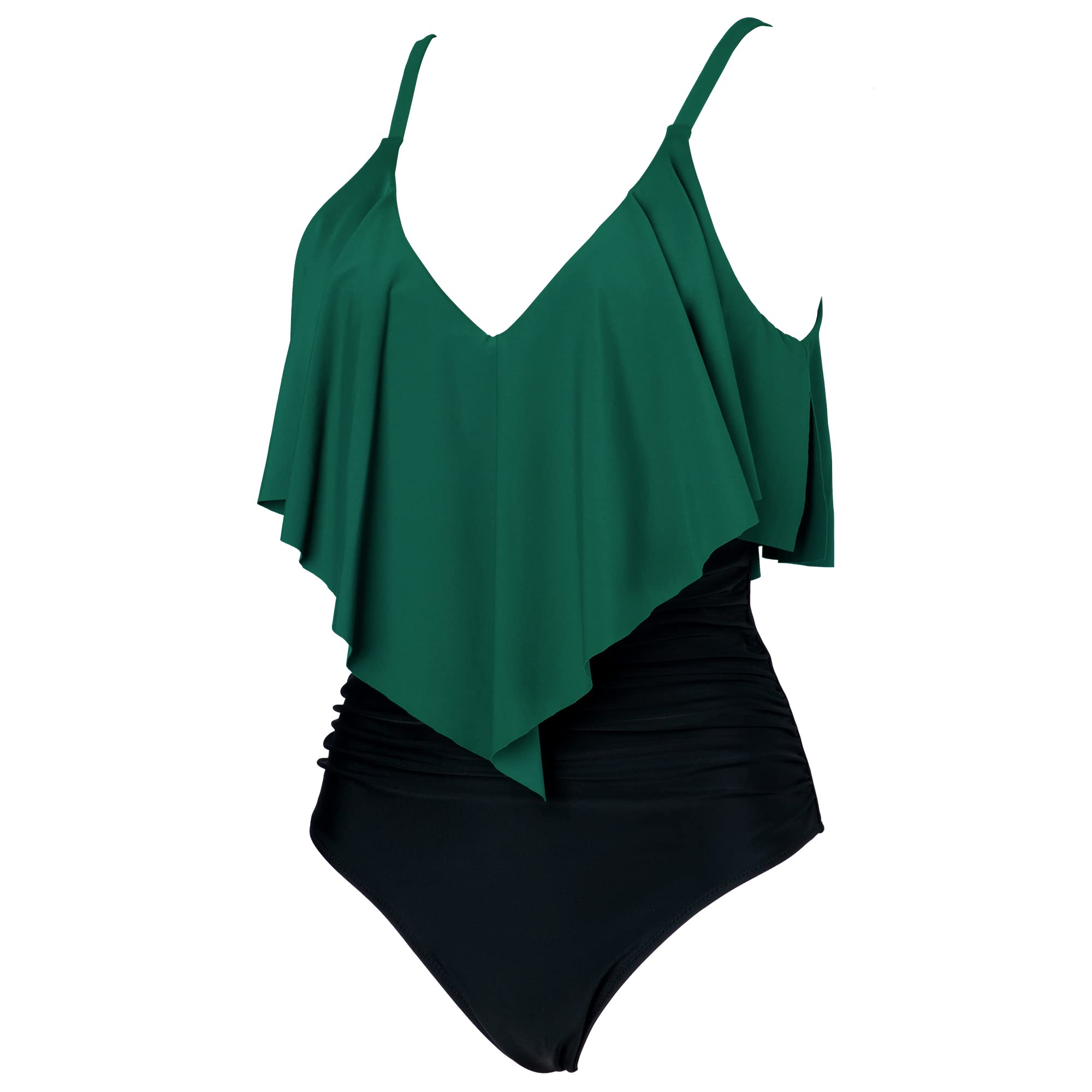 SUUKSESS Women's Slimming One Piece Swimsuit with Ruffle & Ruched Tummy Control - Sexy Bathing Suit for Beach, Pool Party & Vacation