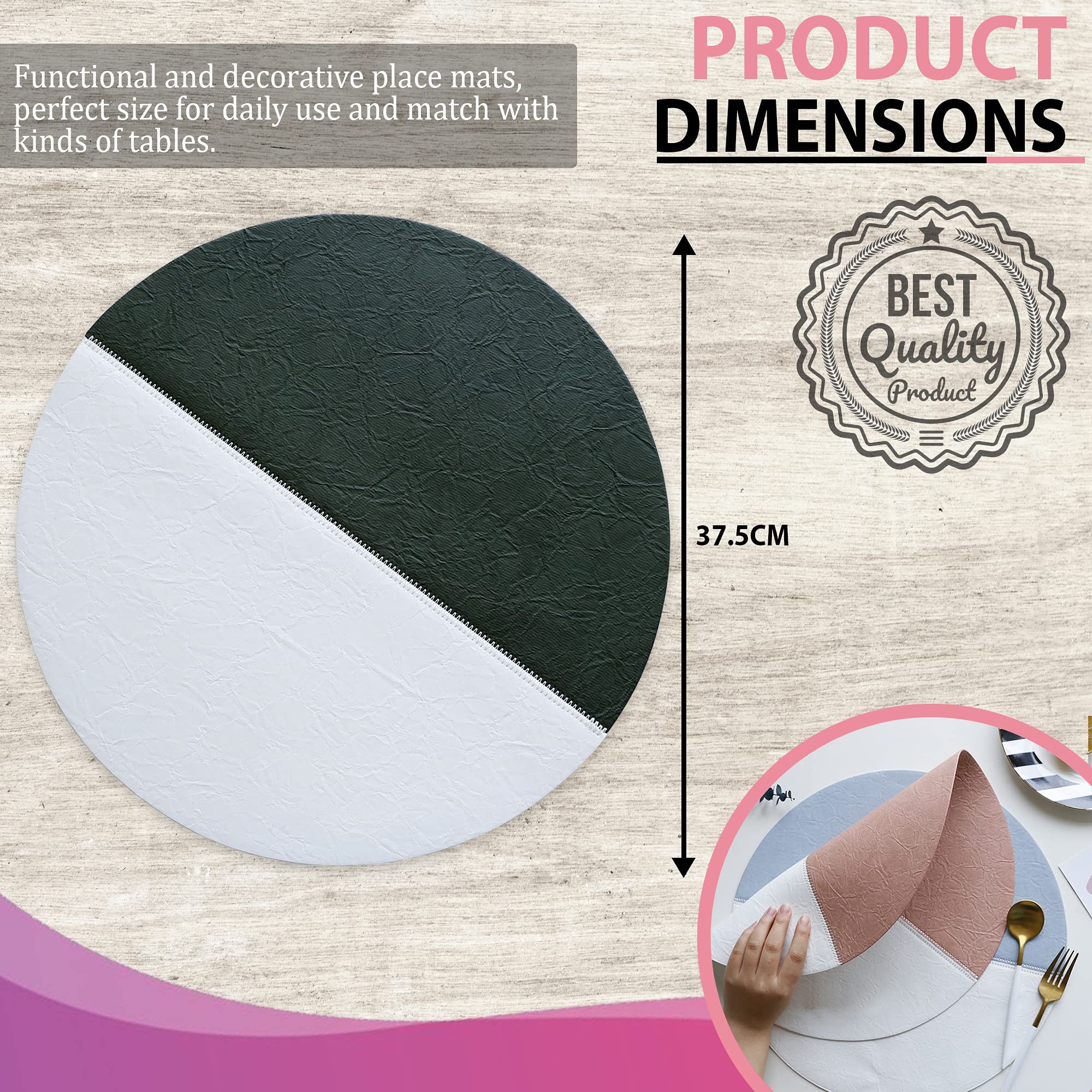Elegant Black PU Leather Round Placemats Set of 4 - Waterproof Table Mats for Dining Room, Kitchen, and Outdoor Use - Fashionable Round Table Decor for Home and Parties