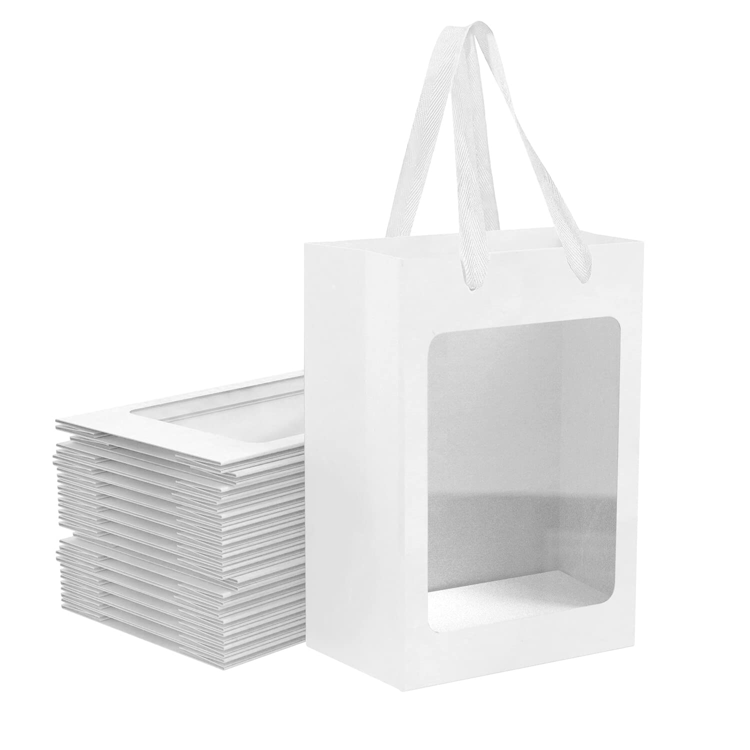 12 Pack White Kraft Paper Gift Bags with Clear Window - 9.84