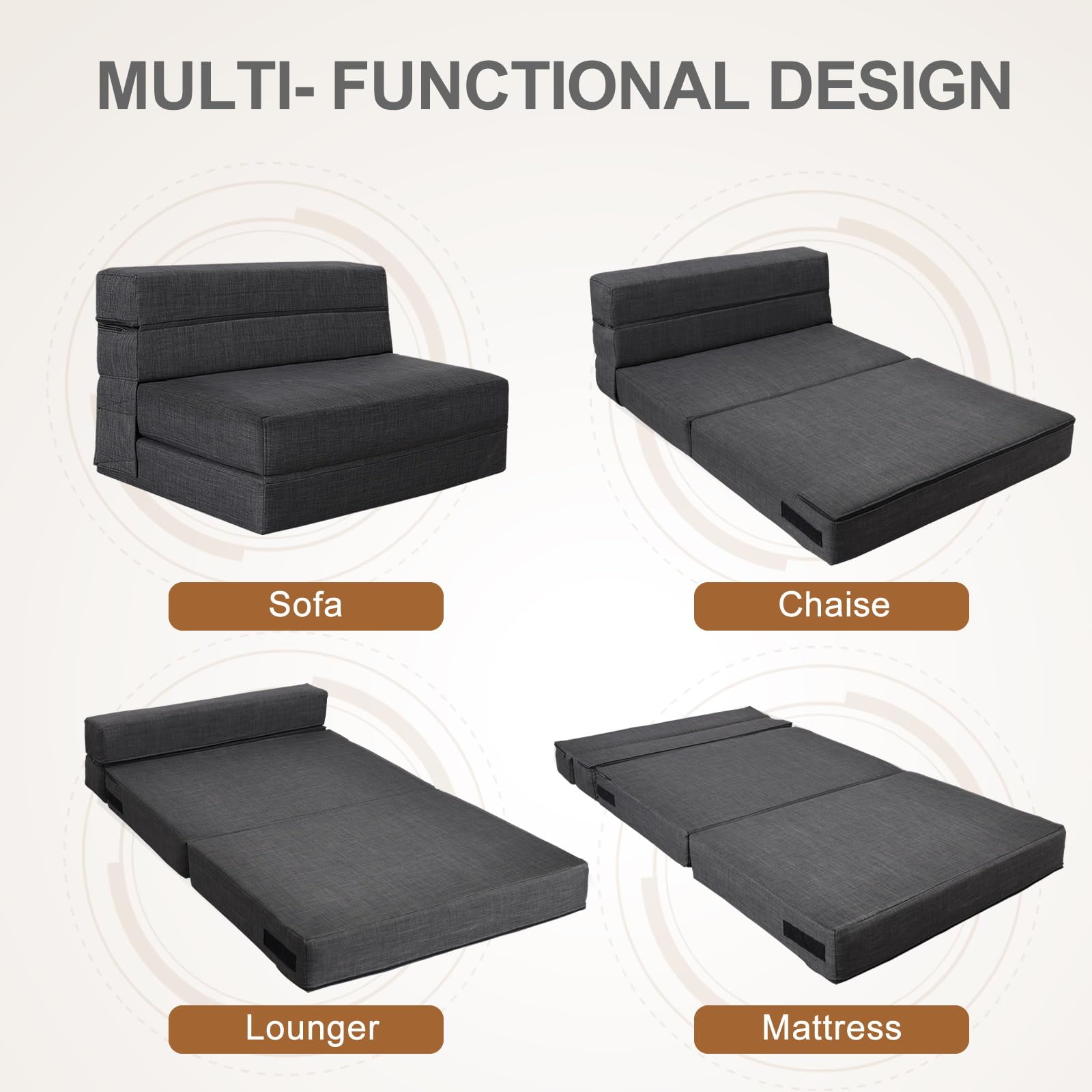 Convertible Twin Size Foldable Sofa Bed with Memory Foam & Pillow - Sleeper Chair Futon for Living Room, Home Office, Guest Bed, Apartment - Dark Gray | Perfect for Small Spaces, Overnight Guests & Multi-Functional Furniture Needs