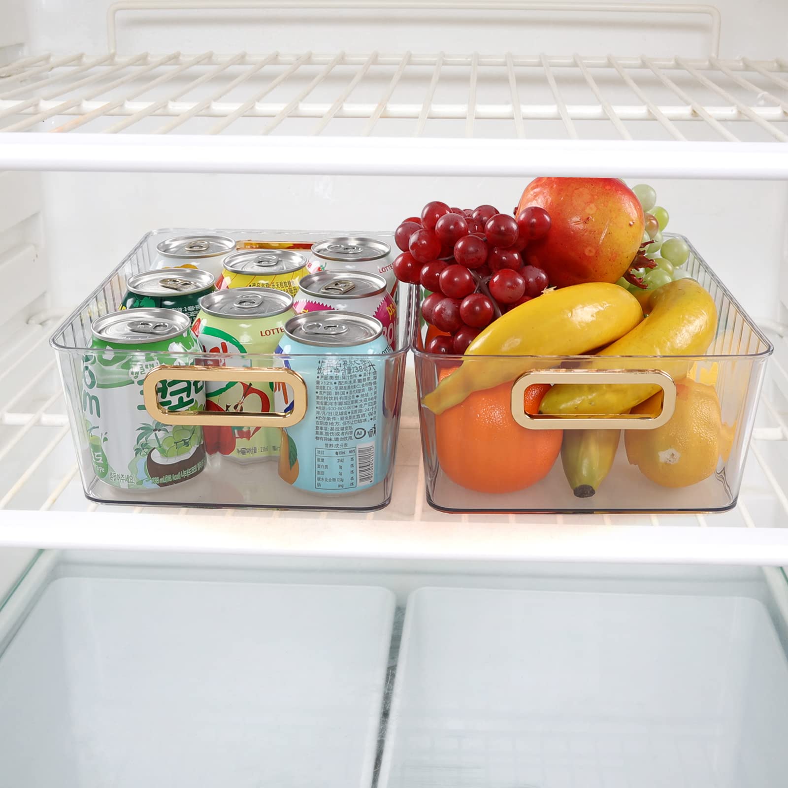Ortodayes Clear Pantry Organizer Baskets with Handles - Set of 4 for Kitchen Storage, Fridge Organization & Cabinet Decluttering | Perfect for Fruits, Vegetables, Snacks and Pantry Items