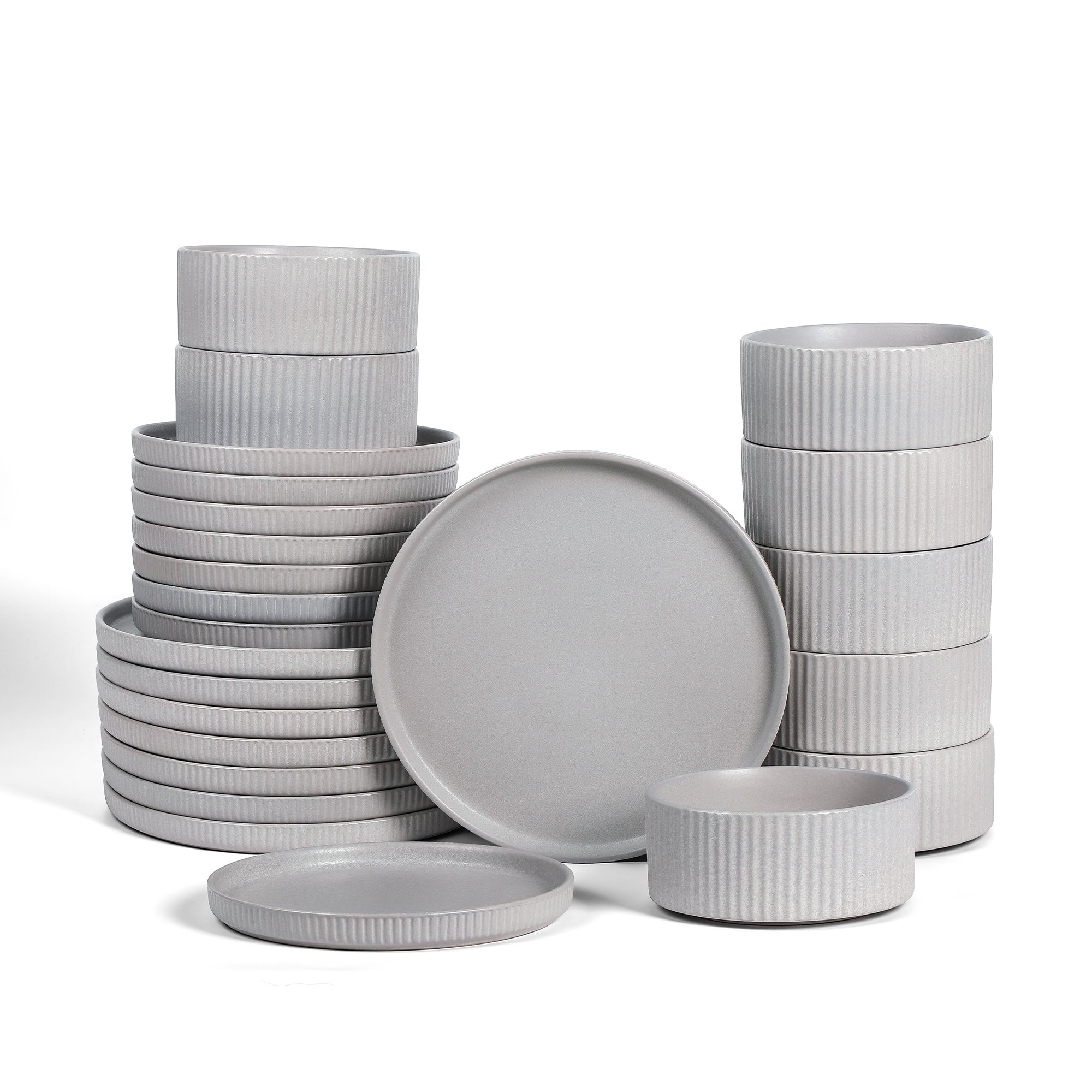 Haven Stoneware Dinnerware Set - 16-Piece Grey Dinner Plates, Bowls & Mugs - Durable Ceramic Tableware for Everyday Use & Entertaining