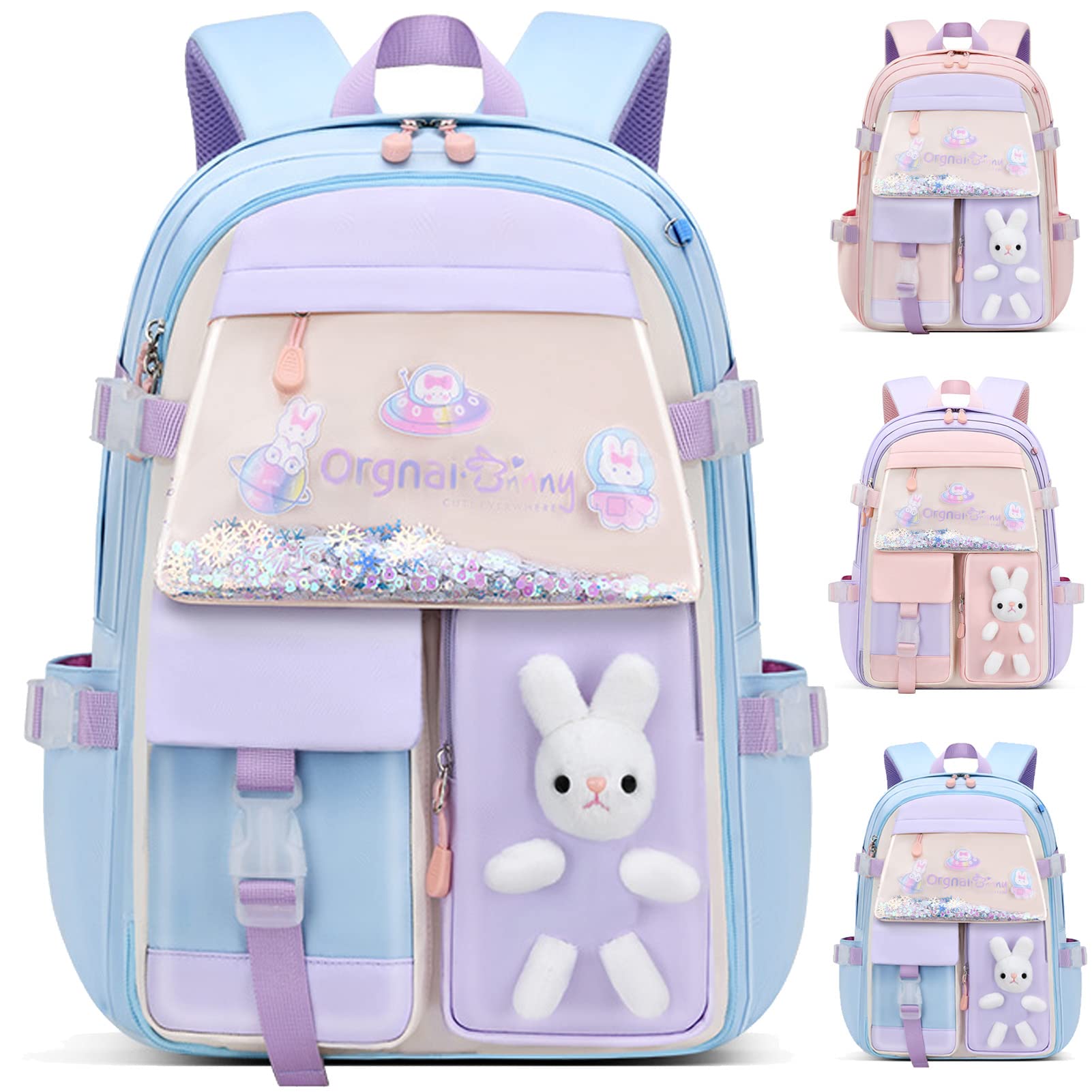 Bad Bunny Backpack for Girls - Large Capacity Waterproof School Bookbag (Blue) - Perfect for School, Travel & Everyday Use