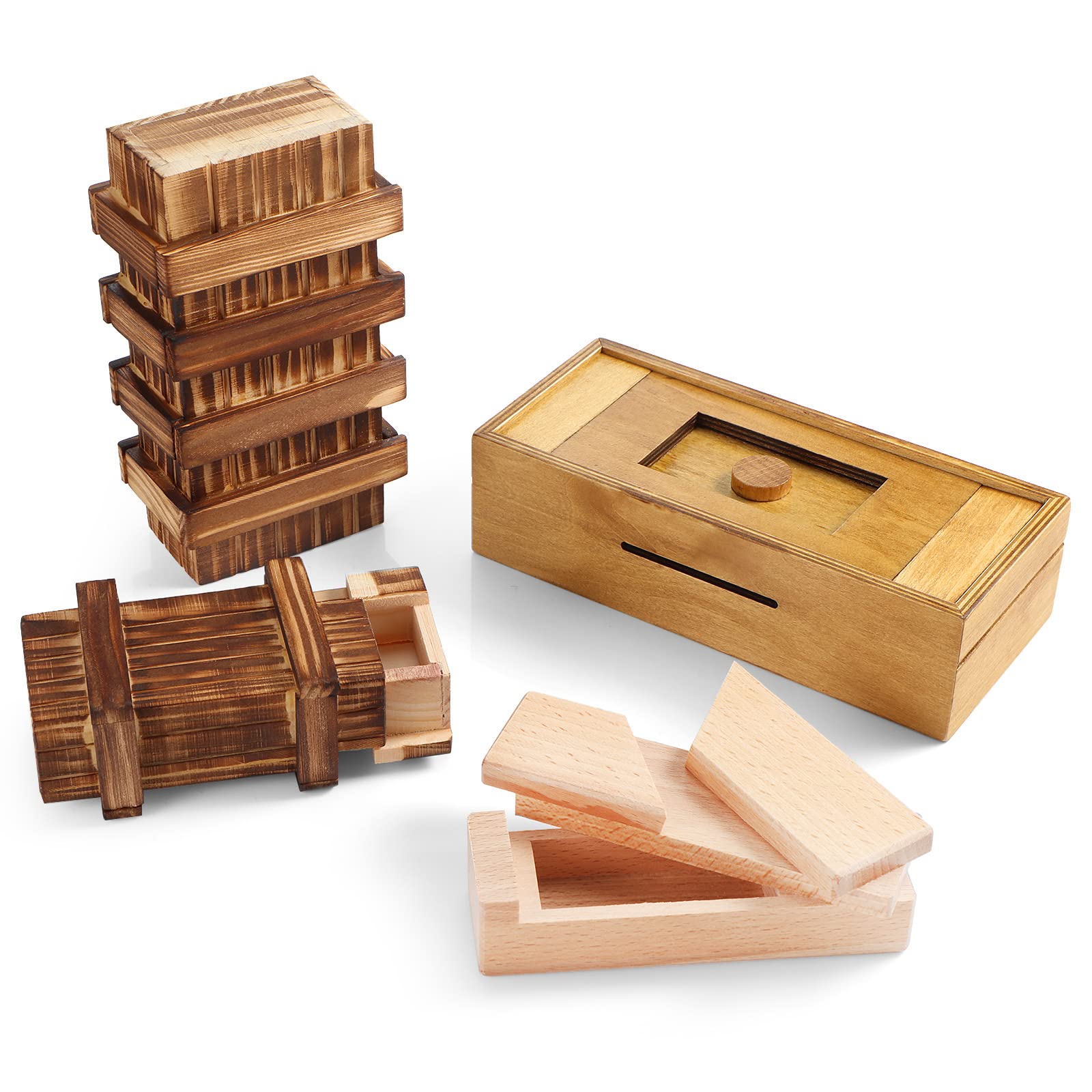 Zhanmai 4-Piece Wooden Puzzle Box Set - Secret Gift Card & Money Holder - Brain Teaser Toy for Christmas & Birthday Presents (4 Styles) - Perfect for Party Games, Escape Rooms & Surprise Gift Giving