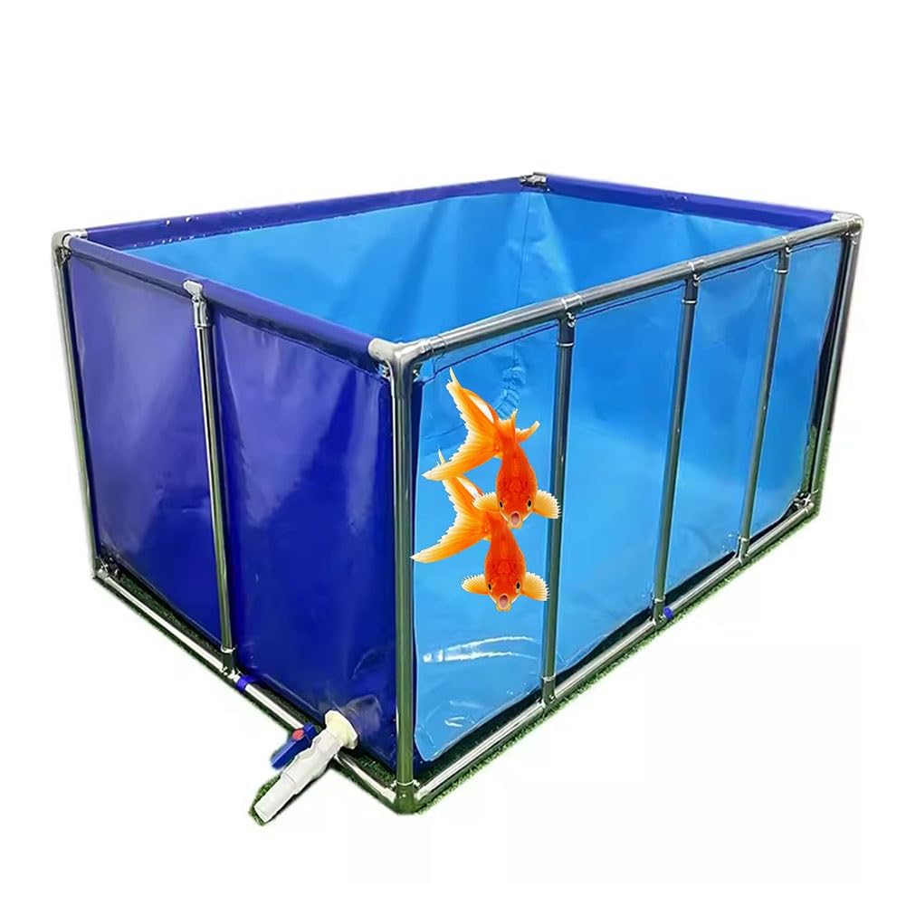 Above Ground Transparent Aquarium Pool with Drain Valve - PVC Canvas & Steel Frame Pond for Koi Goldfish - Blue & Clear 100x66x60cm - Perfect for Backyard Fish Tanks, Garden Ponds, and Outdoor Aquatic Displays