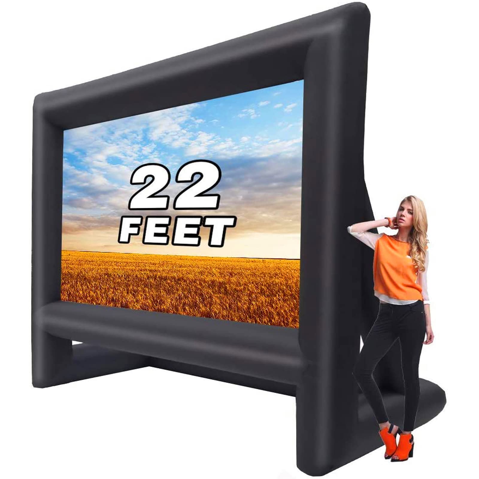 22 Feet Inflatable Projector Screen - Portable Outdoor Movie Screen for Backyard, Pool Parties & Indoor Home Theater - Includes Blower, Rope & Tent Stakes - Perfect for Movie Nights, Camping & Outdoor Events