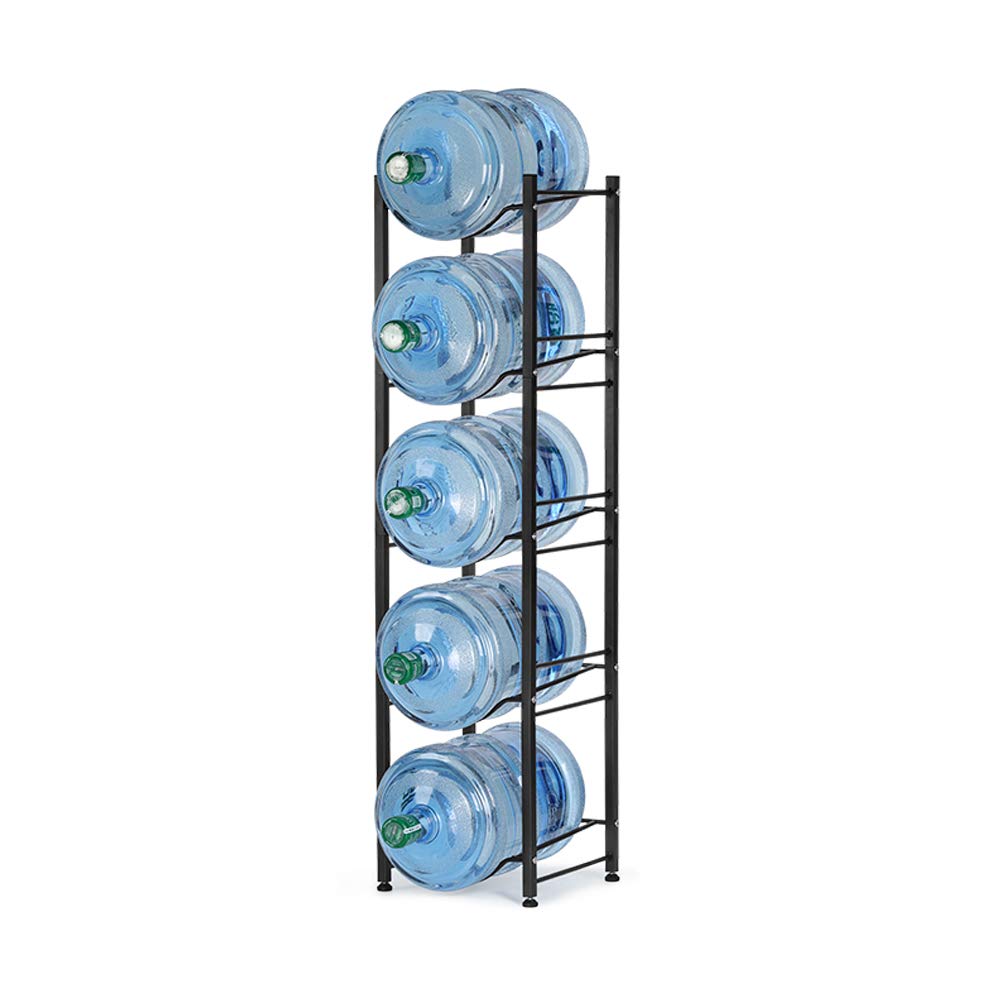 5-Tier Heavy Duty Water Bottle Rack for 5 Gallon Water Dispenser - Space Saving Water Cooler Jug Organizer (Black) - Perfect for Home, Office, or Pantry Storage