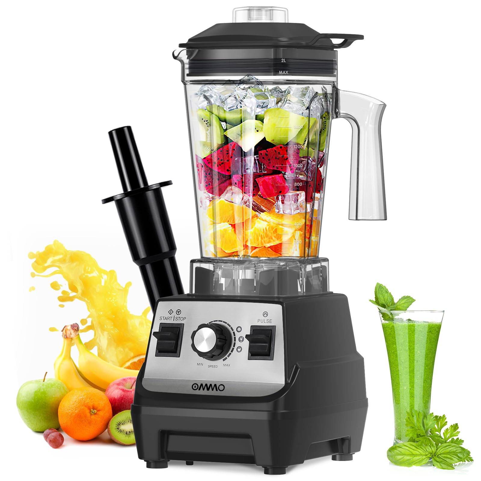 OMMO 1800W Professional High-Speed Countertop Blender with Stainless Steel Blades - 60oz BPA-Free Blender for Smoothies, Shakes, Nut Butters, Ice Crushing & Fruit Juicing - Dishwasher Safe Large Pitcher - Perfect for Kitchens, Restaurants & Healthy Lifestyles