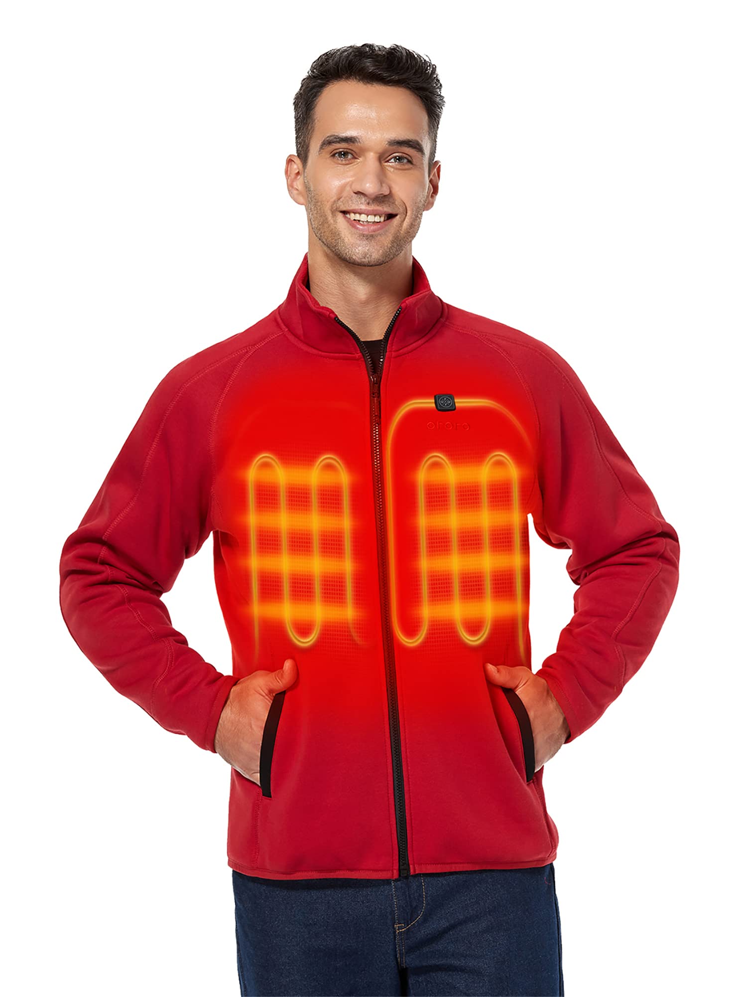 ORORO Men's Heated Fleece Jacket with Rechargeable Battery - Winter Warm Electric Heated Coat for Outdoor Activities, Hunting, Camping & Work