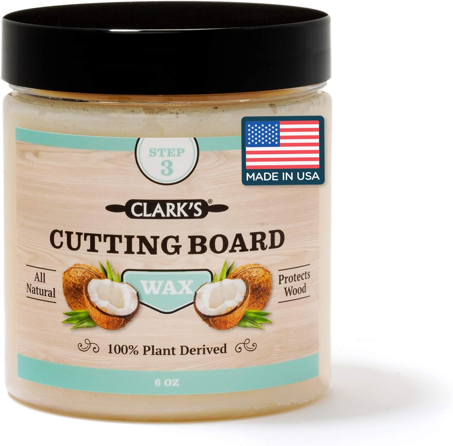 CLARK'S All-Natural Food Grade Cutting Board Wax - Butcher Block Conditioner for Wooden Kitchen Utensils & Chopping Boards | Beeswax & Fractionated Coconut Oil Blend | 6oz | Perfect for Seasoning, Protecting & Restoring Wooden Cutting Boards, Countertops & Kitchen Tools