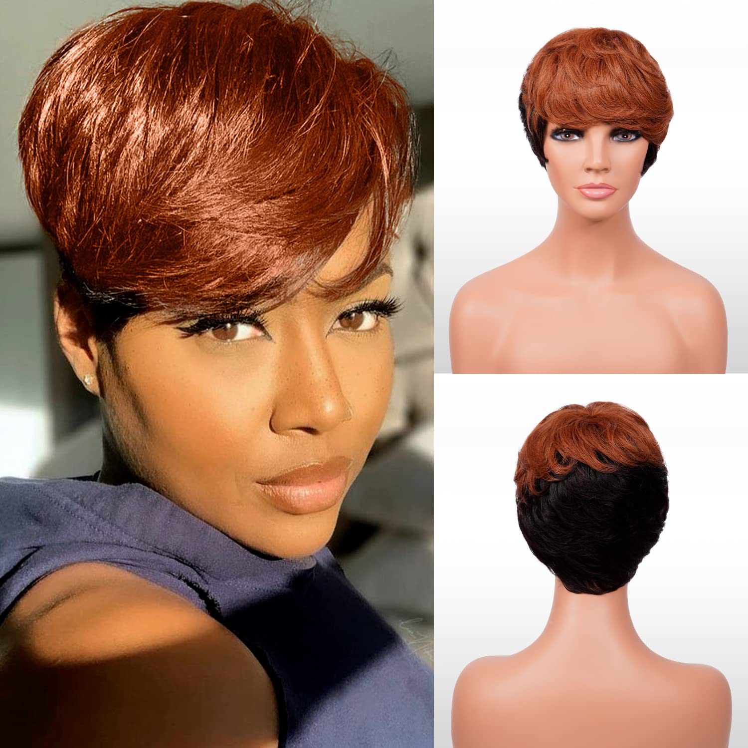 Short Pixie Cut Human Hair Wigs for Black Women - Layered Wavy Tapered Back Non-Lace Front Wig (TOPAZ DL1B/30) | Perfect for Everyday Wear, Parties & Special Occasions