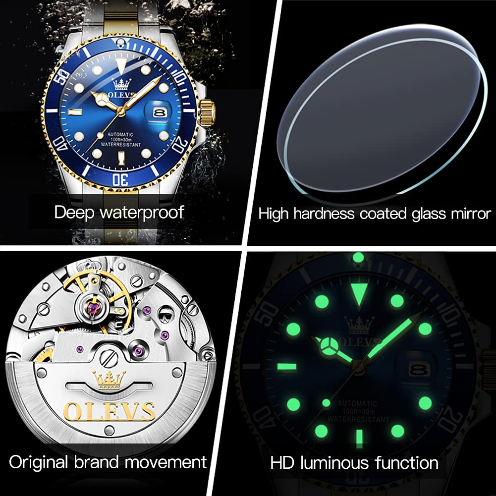 OLEVS Men's Automatic Self-Winding Mechanical Watch - Luxury Stainless Steel Dress Watch for Business & Formal Occasions - No Battery Required