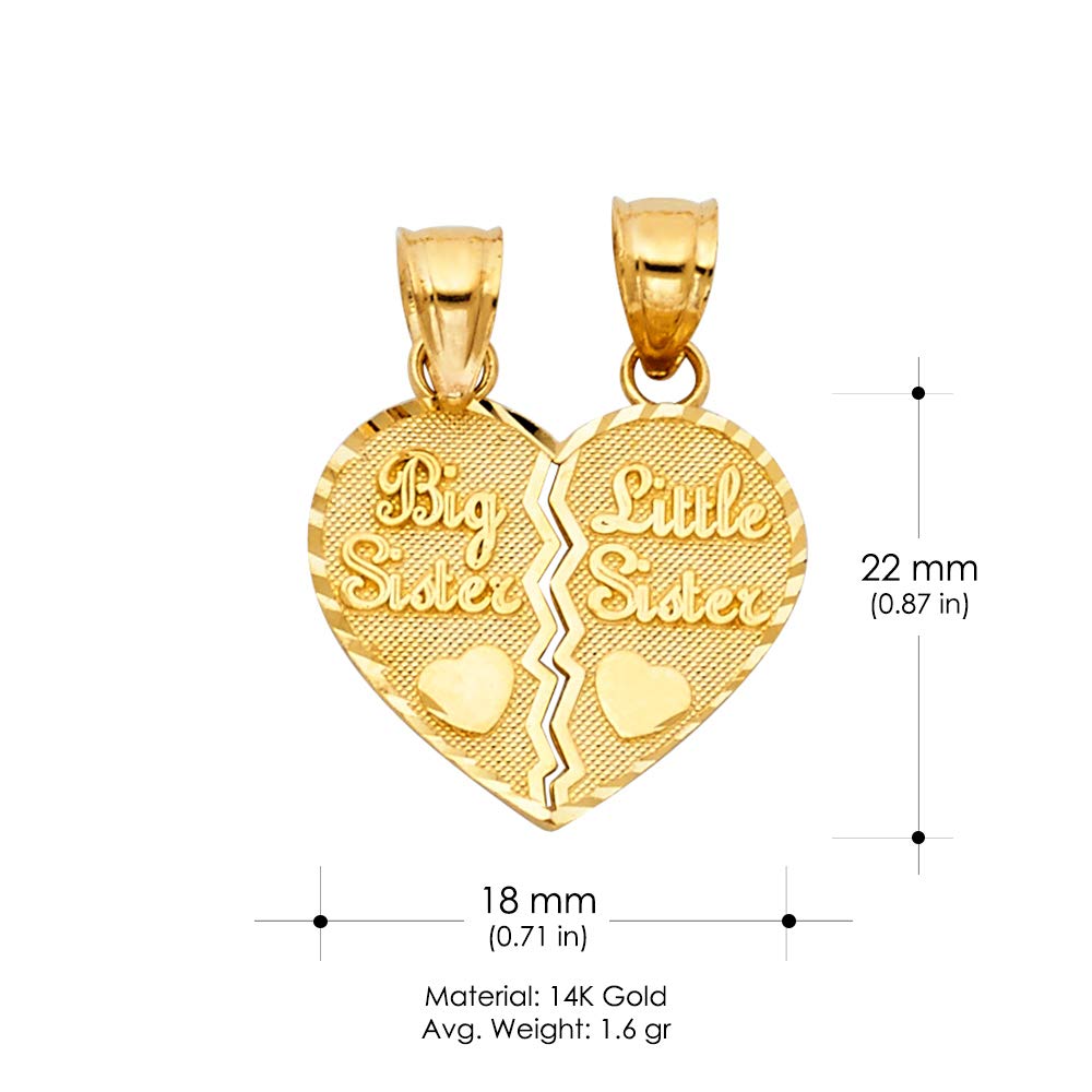 14K Gold Sister Heart Pendant Necklace for Gifting & Layering