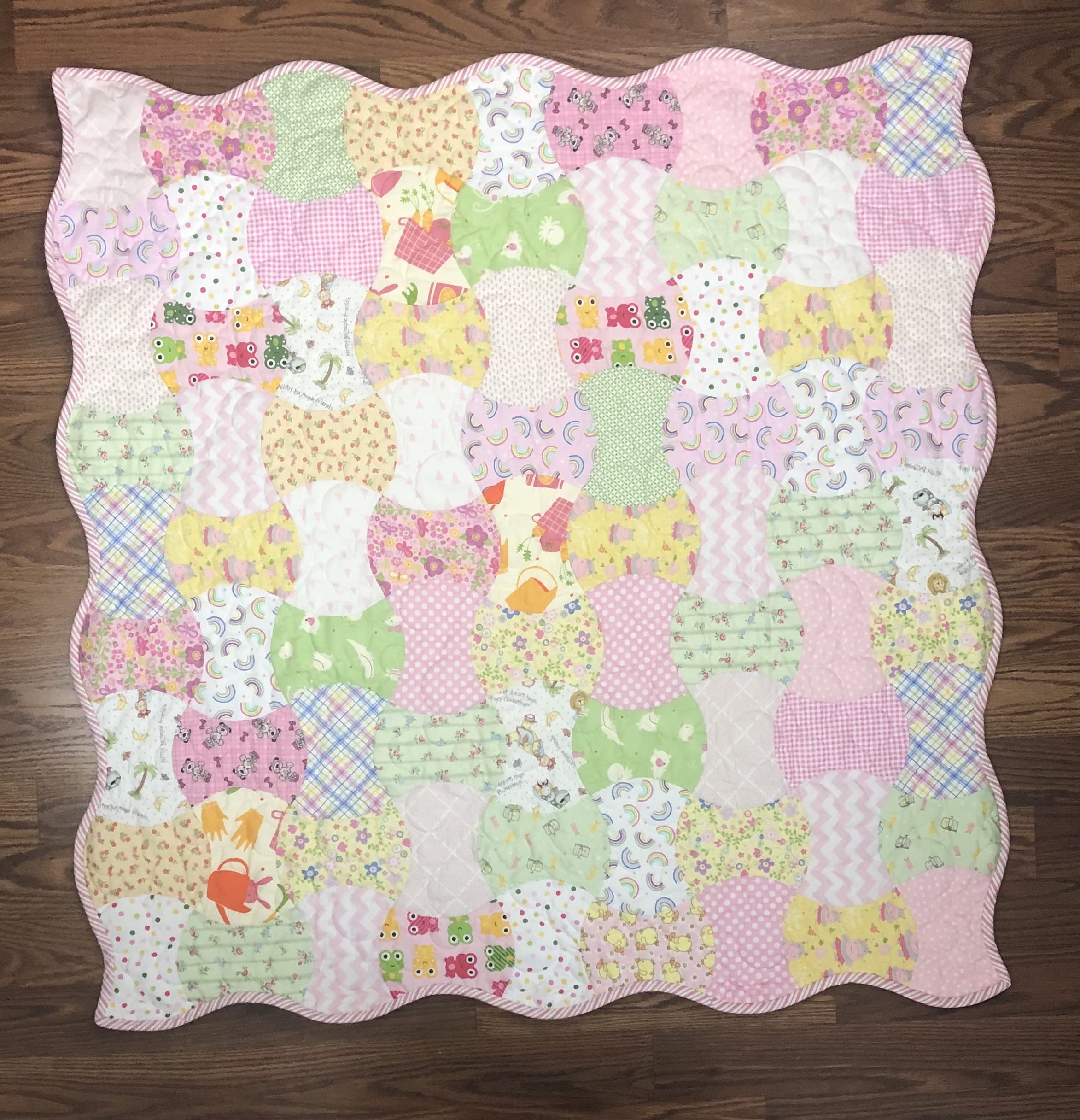 Baby Girl Scrappy AppleCore Quilt Kit - Precut Cotton Quilting Supplies with Pink Backing | DIY Sewing Project for Beginners | Perfect for Nursery Decor, Baby Shower Gifts & Memory Quilts
