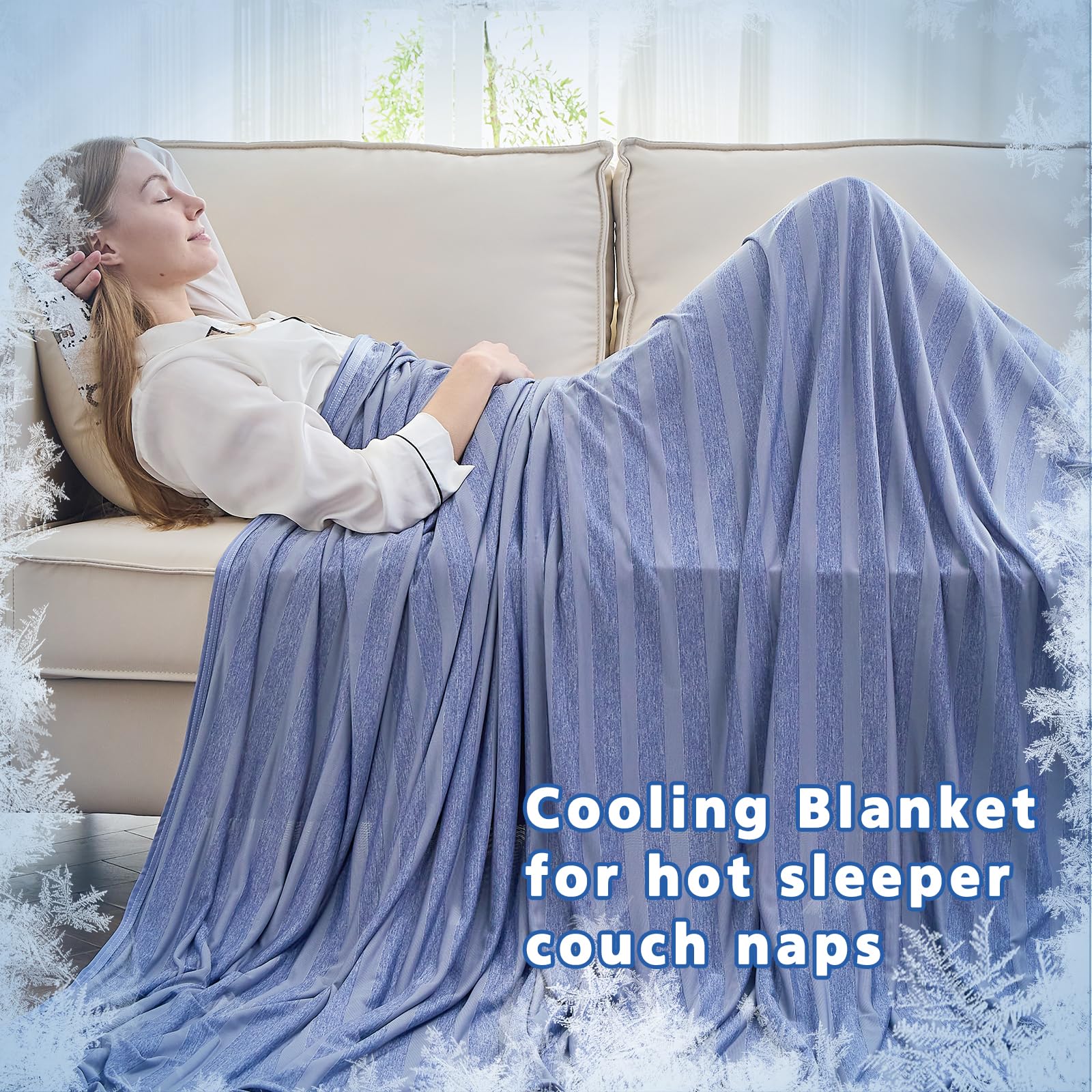 EMME Cooling Throw Blanket - Ultra Thin & Lightweight Summer Blanket for Couch, Sofa & Bed - Double Sided Cooling Technology for Hot Sleepers - Perfect for Kids & Adults - Blue | Ideal for Hot Weather, Air Conditioning Rooms & Night Sweats Relief