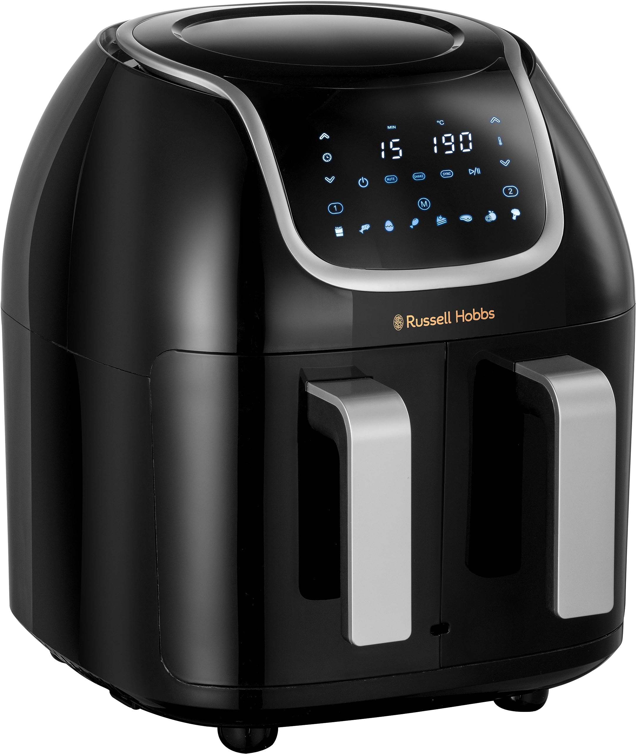 Russell Hobbs Dual Basket Air Fryer 8.5L (2 x 4.25L Baskets) - Oil Free Fryer with 8-in-1 Functions, Touch Screen, Sync Cooking & Add Food Feature, 200°C - Perfect for Family Meals, Healthy Snacks & Quick Dinner Prep - Model N27290-56S