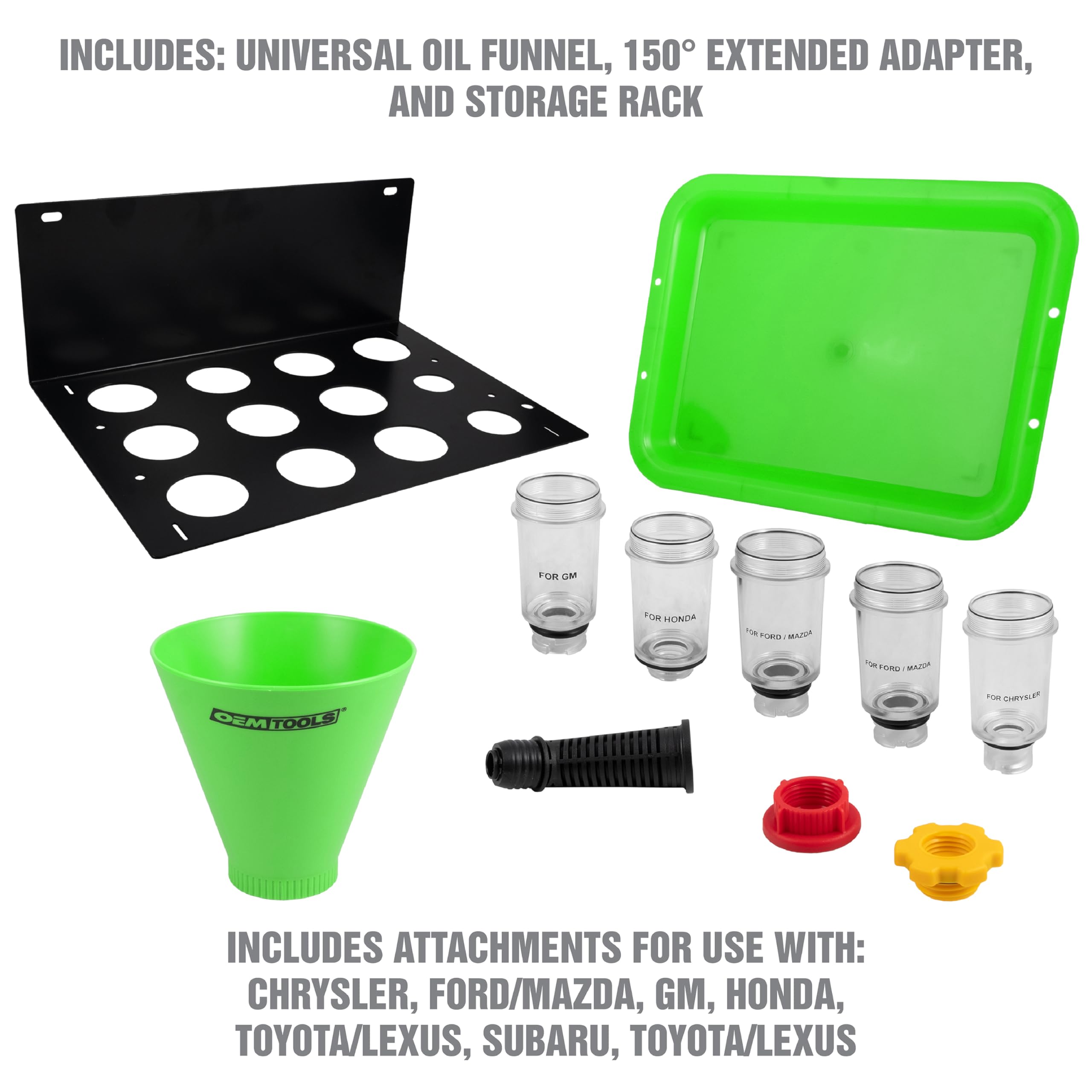 OEMTOOLS 87039 Universal Spill-Free Coolant Funnel Kit - Clear No-Spill Funnel Chamber with 8 Attachments for Car, Truck & Motorcycle Maintenance - Perfect for Oil Changes, Coolant Refills & Fluid Transfers