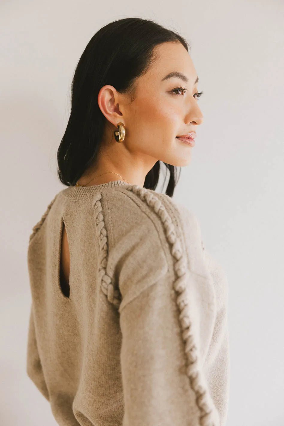 Leony Braided Sweater in Oatmeal - Cozy Knit Pullover for Women | Perfect for Fall & Winter Layering, Casual Outings & Coffee Dates