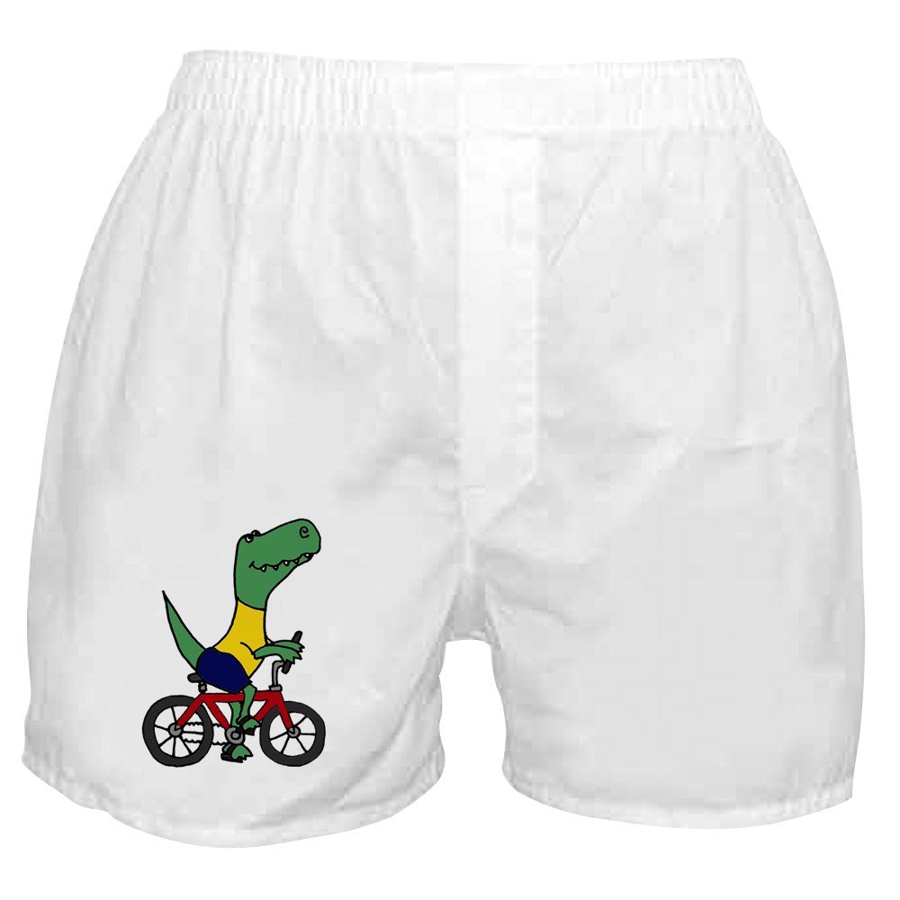 Funny T-Rex Dinosaur Riding Bicycle Boxer Shorts for Men - Comfortable Cotton Underwear for Casual Wear, Gifts & Dinosaur Lovers
