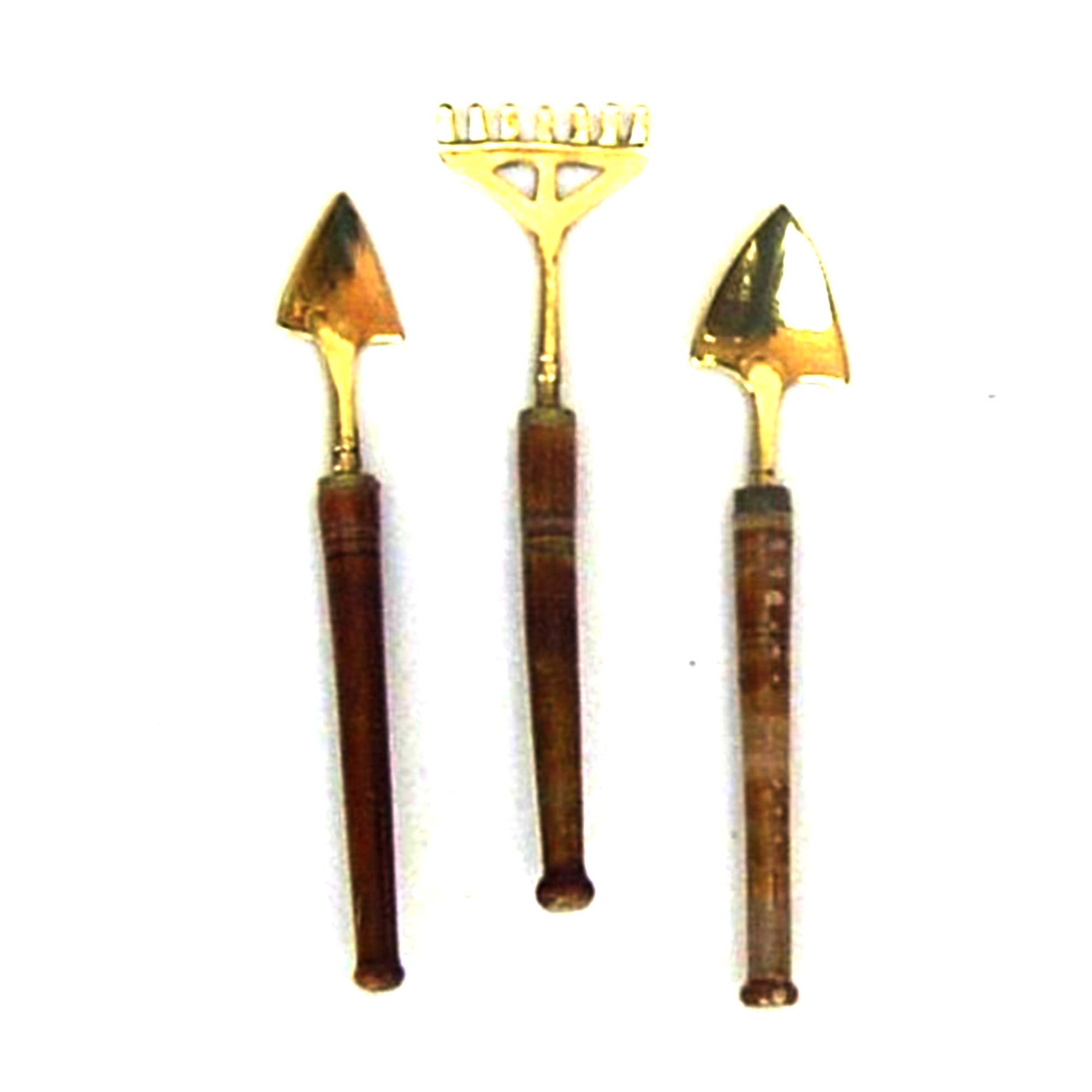 3-Piece Mini Garden Tools Set - Solid Brass with Wooden Handles, Mini Shovel & Trowel for Indoor Plants, Succulents, and Small Space Gardening | Perfect Gift for Garden Lovers