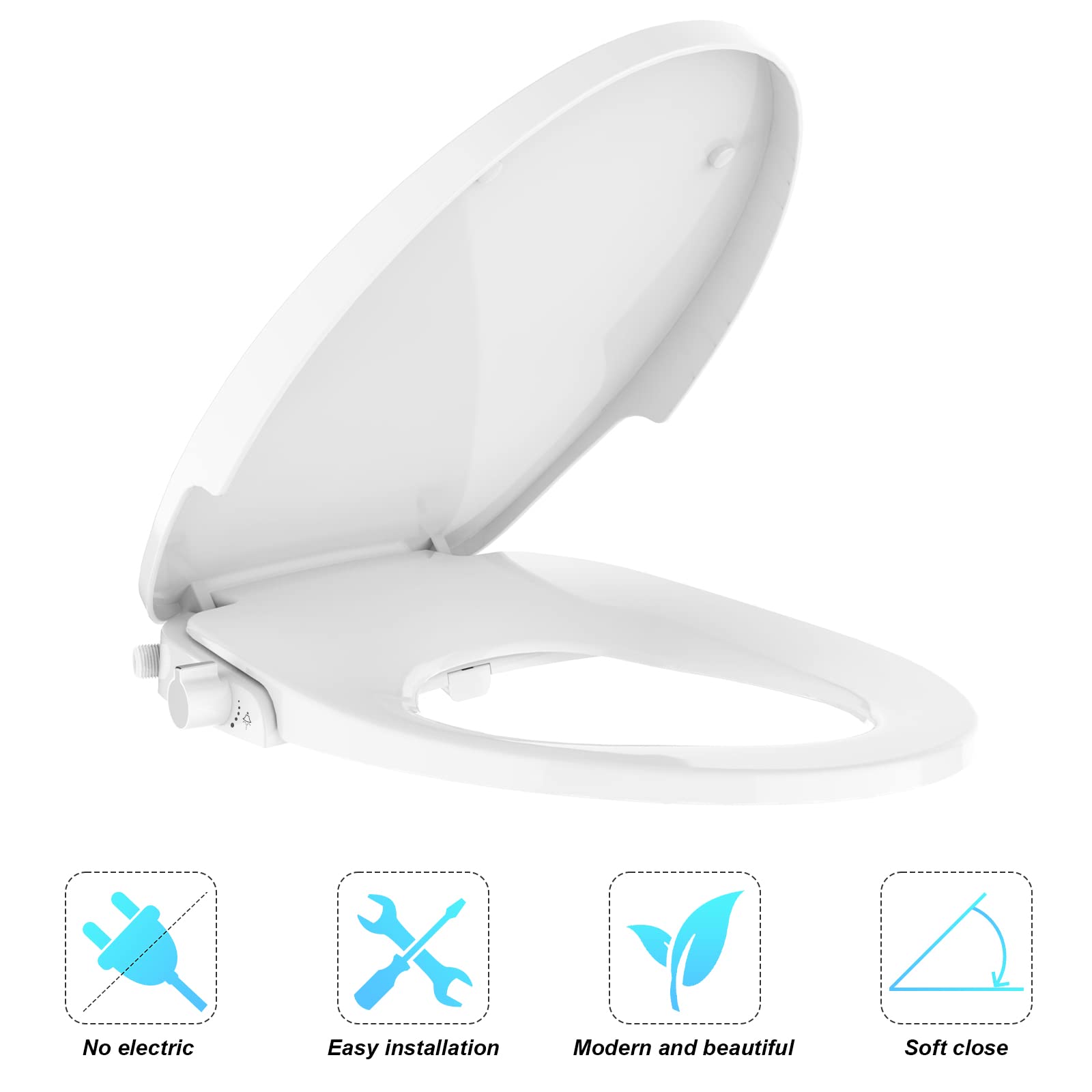Premium Non-Electric Bidet Toilet Seat with Dual Nozzle - Easy Installation Elongated Toilet Seat for Enhanced Personal Hygiene & Comfort (Fits Elongated Toilets, White) - Perfect for Home, RV & Bathroom Upgrade