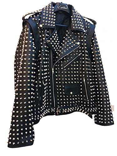 Men's Punk Style Heavy Metal Studded Real Leather Jacket - 3XL Black | Biker Jacket for Motorcycle Riding, Rock Concerts & Gothic Fashion