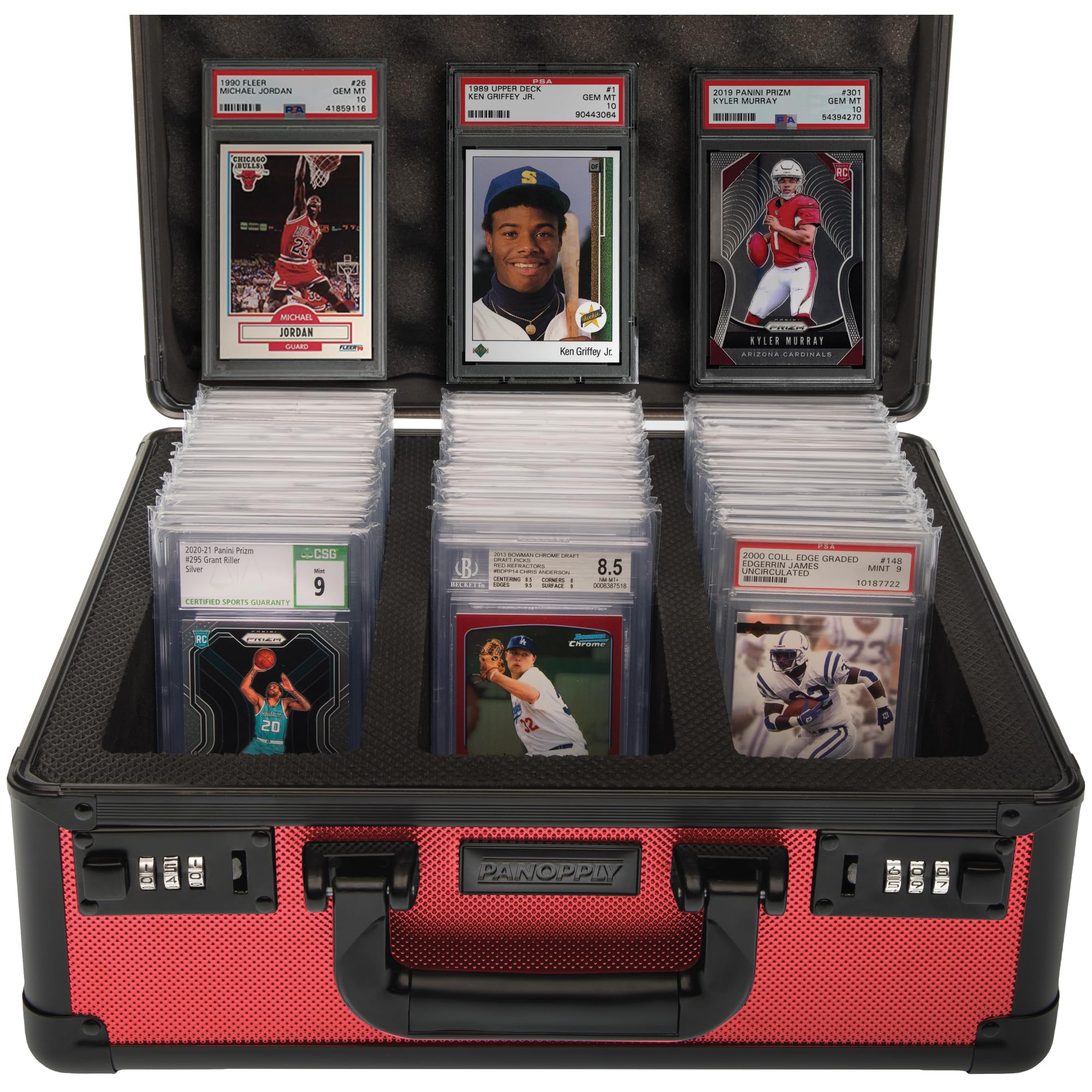 PANOPPLY 120+ 3-Row PSA Graded Card Storage Box - Baseball & Sports Card Holder Case for PSA Slab Protection | Perfect for Collectors, Trading Card Organization & Display (Red)