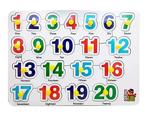 Educational Wooden Puzzle Board for Kids - Numbers (Big) with Knobs, 10 Variants, 28x21cm - Perfect for Preschool Learning & Montessori Activities