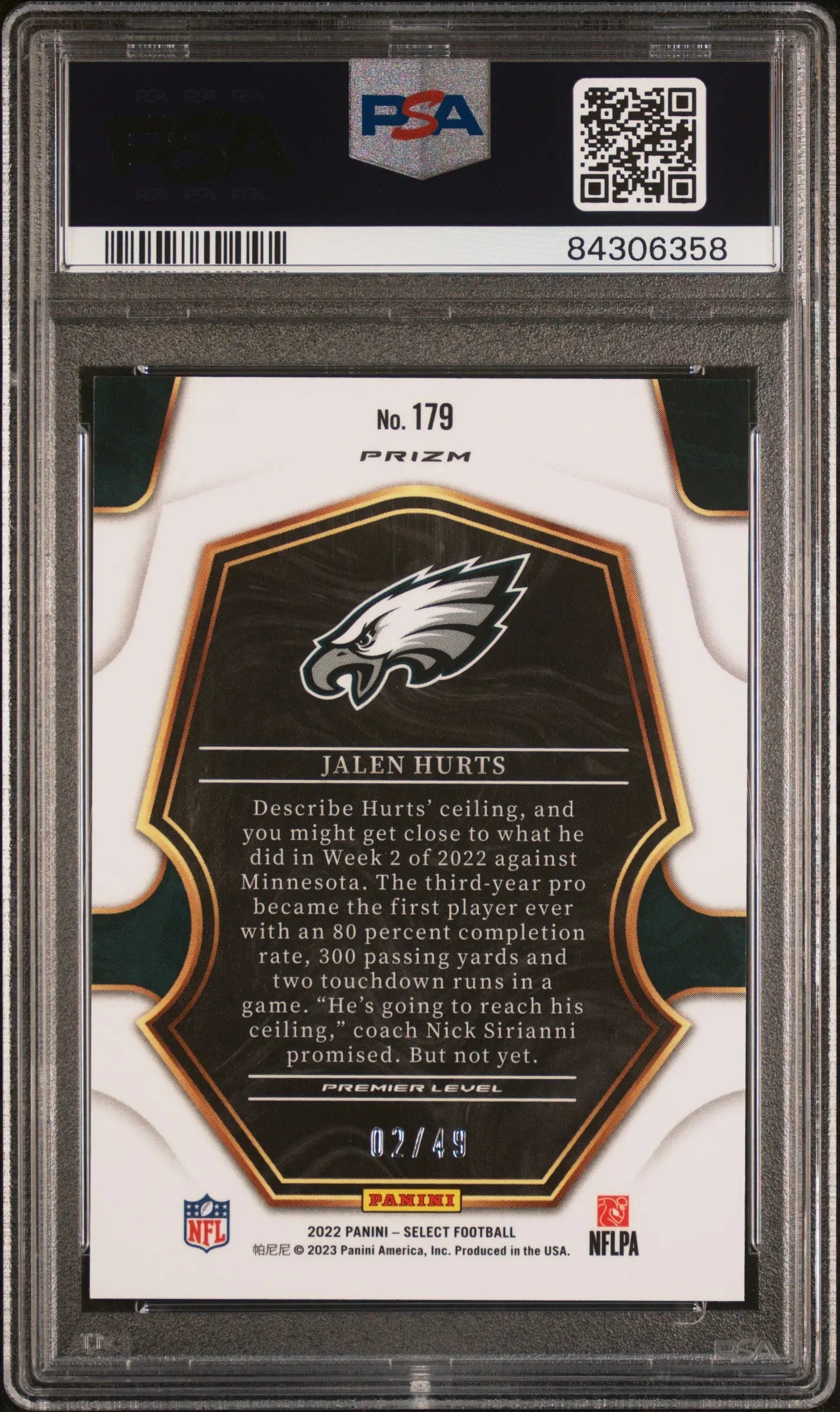 2022 Panini Select Football Jalen Hurts Red Disco Prizm PSA 9 /49 #179 - Rare NFL Trading Card for Collectors & Fantasy Football Fans - Perfect for Display, Investment & Sports Memorabilia Collections