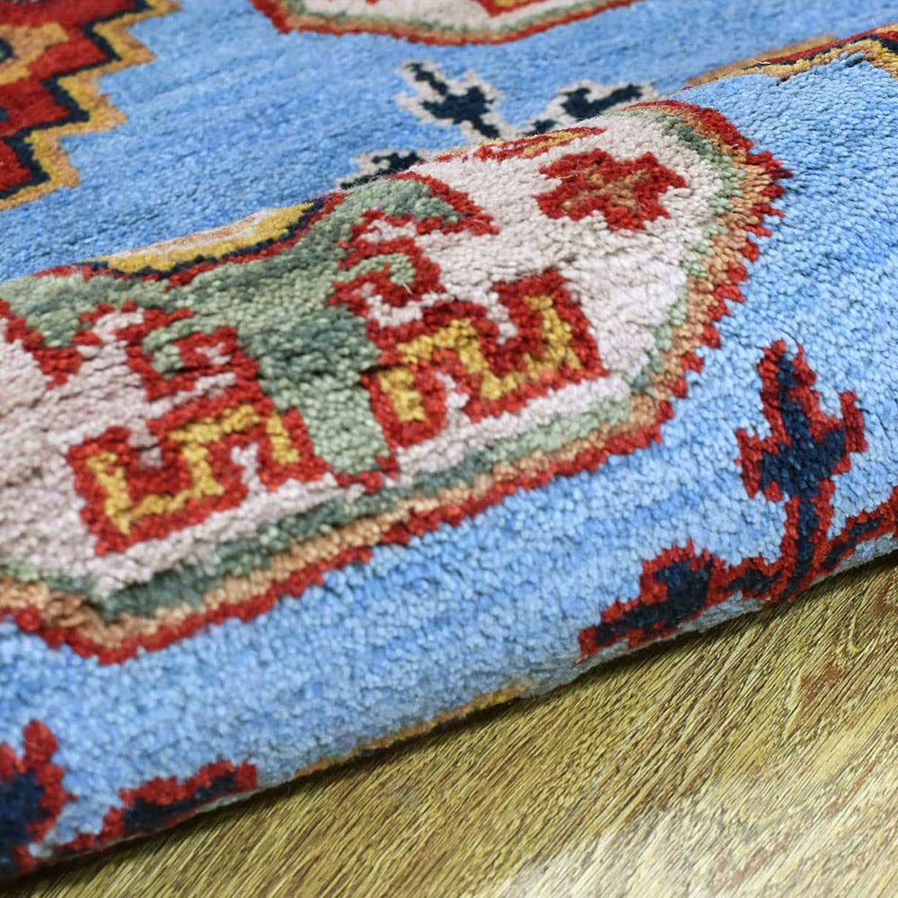 Hand Knotted Wool & Silk Eco-Friendly Oriental Area Rug 5'x8' Rectangle - Aqua Cream Traditional Design, Medium Pile Handmade Rug (AF0117) - Perfect for Living Room, Bedroom & Home Decor