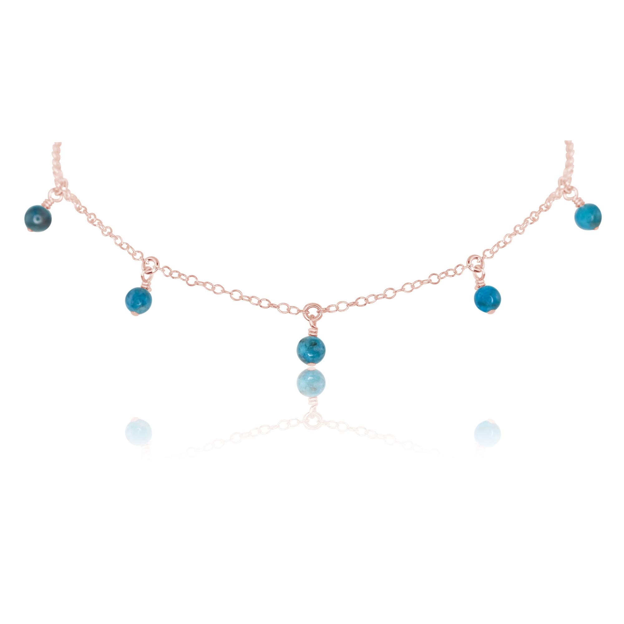 14K Rose Gold Filled Apatite Bead Drop Choker Necklace - Elegant Boho Jewelry for Women, Perfect for Weddings, Parties & Everyday Wear