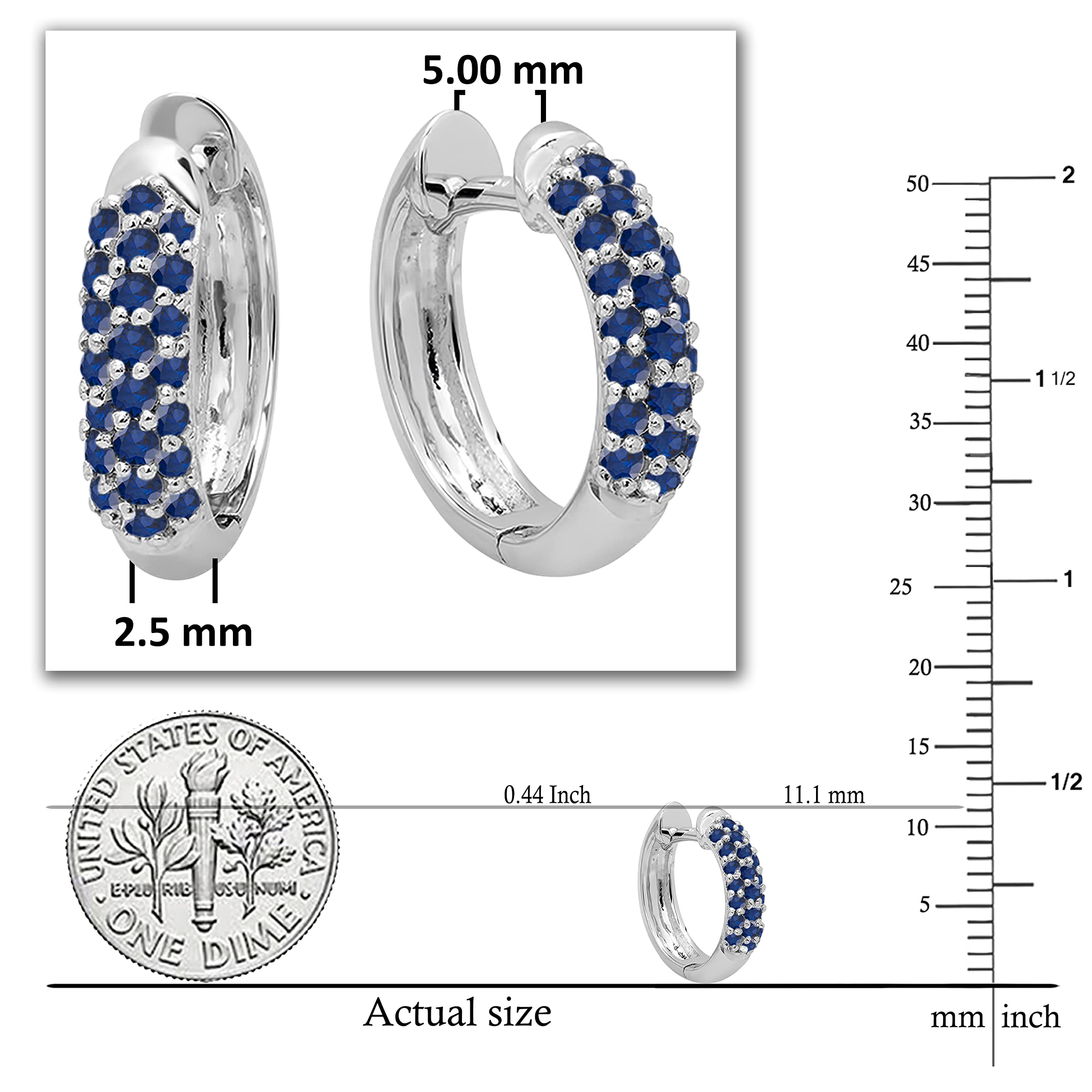 Dazzlingrock Collection 14K Solid White Gold Gemstone & Diamond Women's Pave Huggie Hoop Earrings | Elegant Everyday Jewelry & Perfect Gift for Her