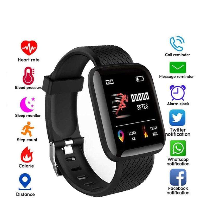 Black Sports Smart Watch for Men & Women - Fitness Tracker with Heart Rate Monitor, Sleep Tracking & Waterproof Design - Perfect for Running, Swimming & Daily Activity Tracking