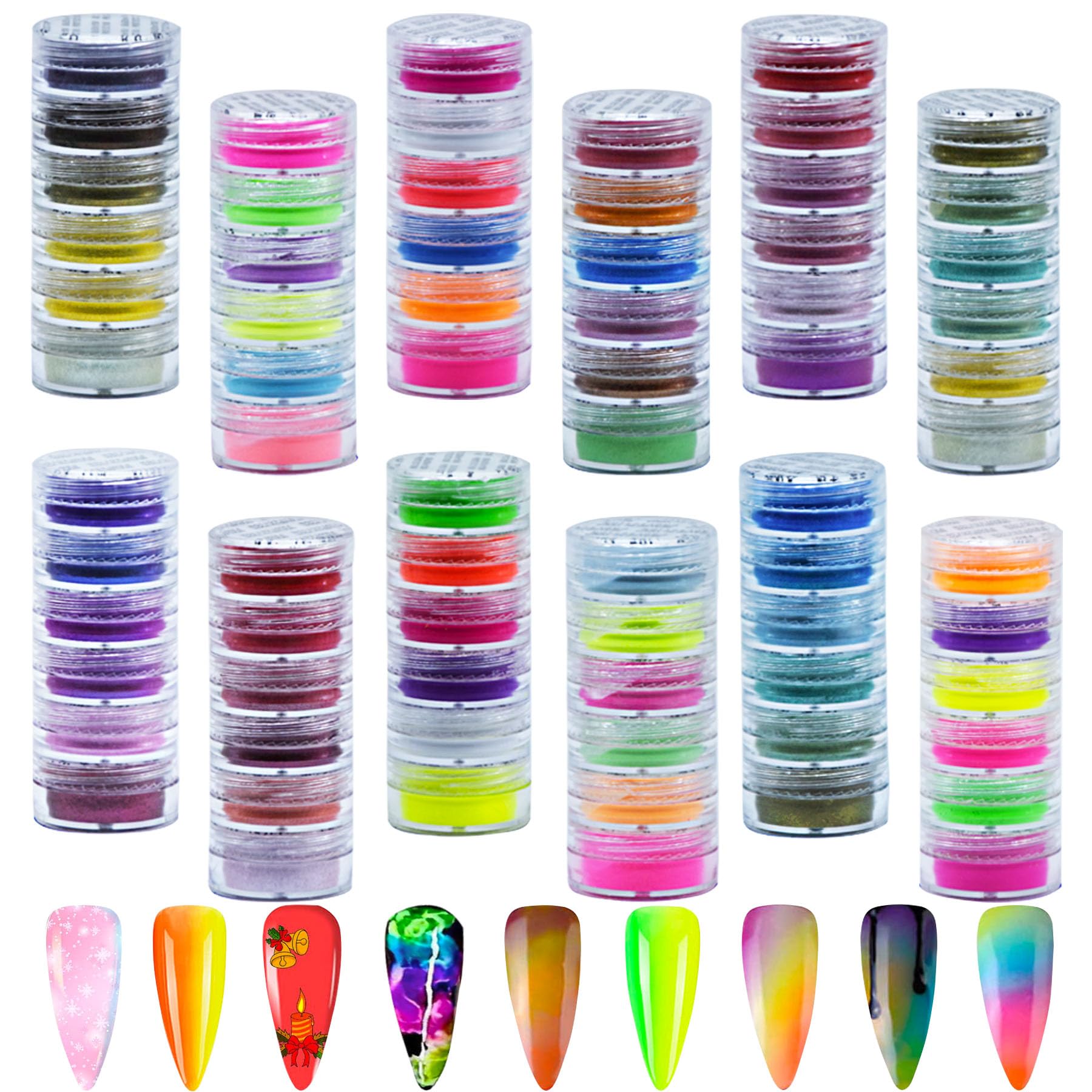 60 Colors Nail Powder Pigment Set - Fluorescent & Pearlescent Halo Powder for Acrylic Nails, Nail Art & Body Painting - High-Gloss, Long-Lasting & Luminous - Perfect for Salon, Home Manicure & DIY Nail Designs