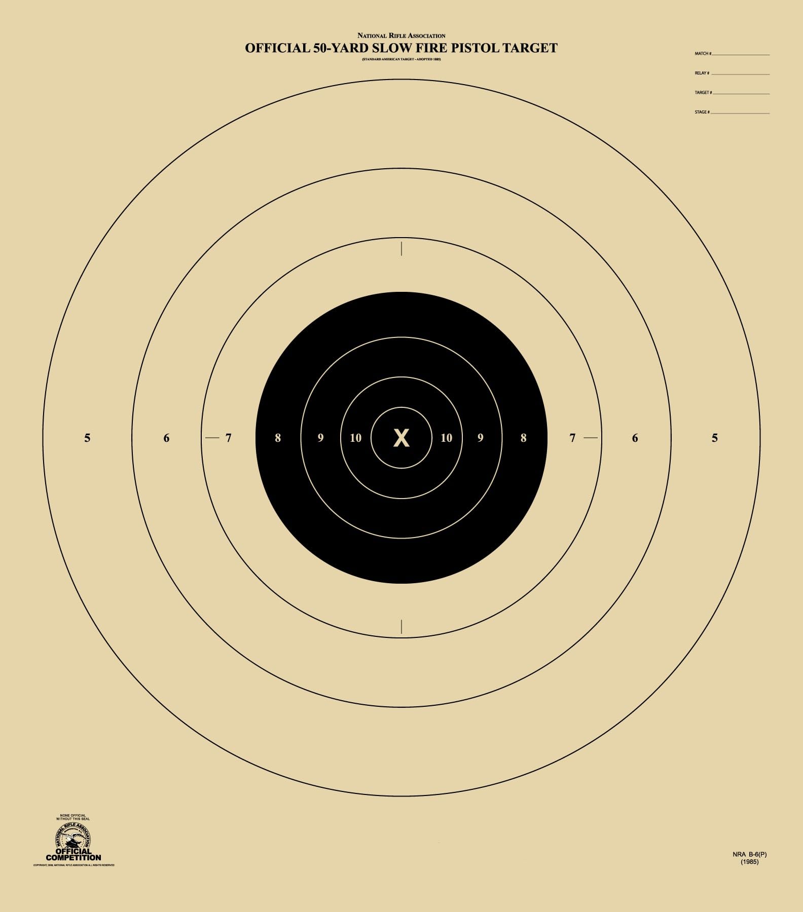 Official B-6 NRA Target - 50 Yard Slow Fire Paper Shooting Target (21