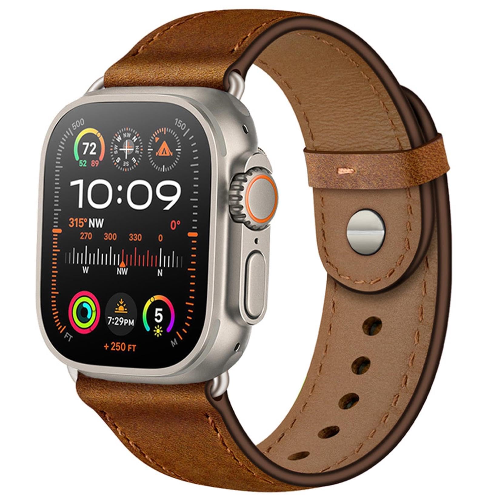 OUHENG Slim Genuine Leather Apple Watch Band Compatible with 38mm 40mm 42mm 44mm iWatch Series SE/6/5/4/3/2/1 - Women's Thin Replacement Strap for Workout, Office & Everyday Wear