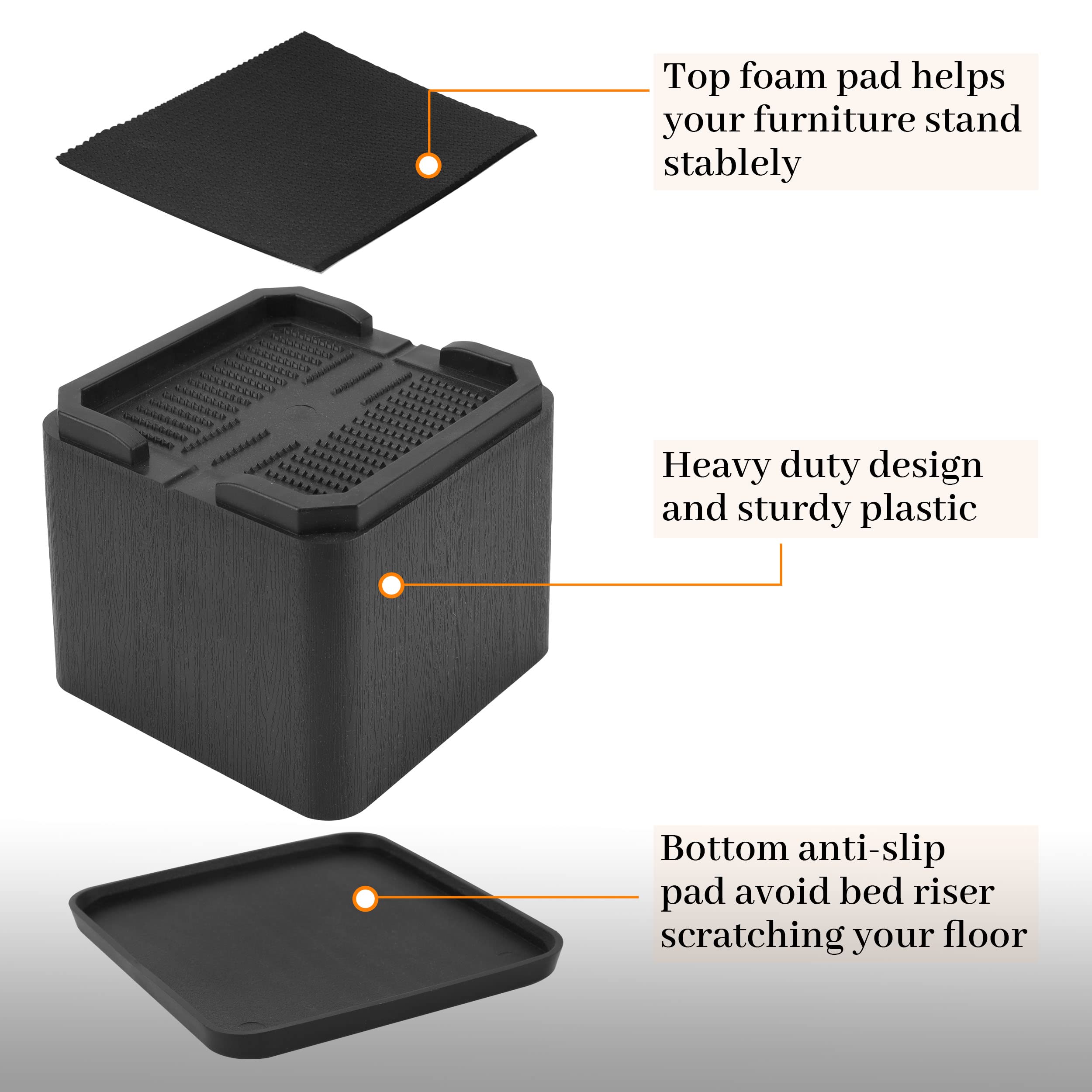 BTSD-home 4 Inch Heavy Duty Adjustable Bed Risers - Oversized Furniture Risers for Dorm, Couch & Sofa - 4 Pack - Perfect for Extra Storage Space & Elevating Beds in Small Apartments