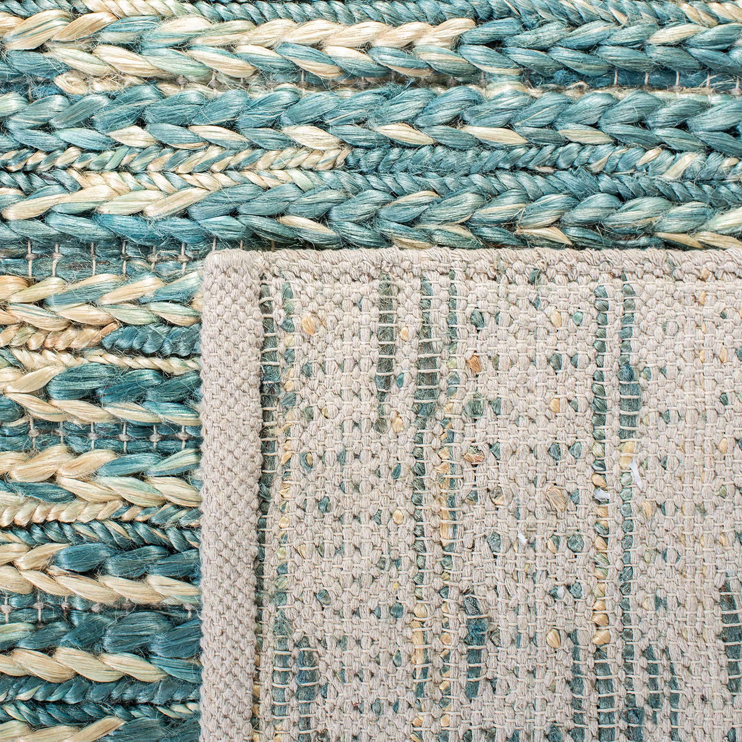 SAFAVIEH Handmade Jute Area Rug 6' x 6' Square - Dark Green & Natural Flatweave - Contemporary Farmhouse & Boho Style - Natural Fiber Collection NF376Y - Perfect for Living Room, Dining Room, Bedroom & Home Decor