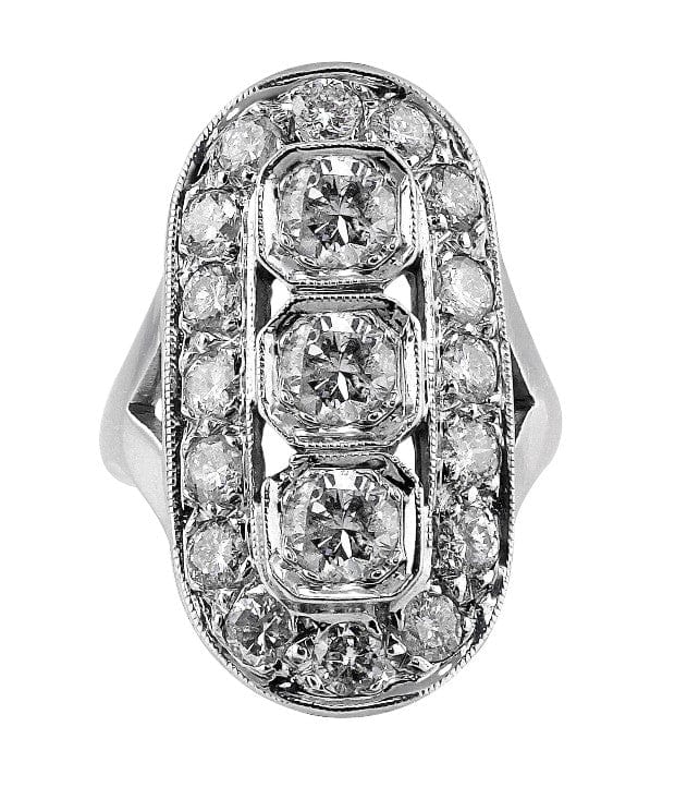 14K White Gold Art Deco Diamond Panel Ring - Vintage Inspired Wedding Band, Engagement Ring for Women - Perfect for Anniversaries, Proposals & Special Occasions